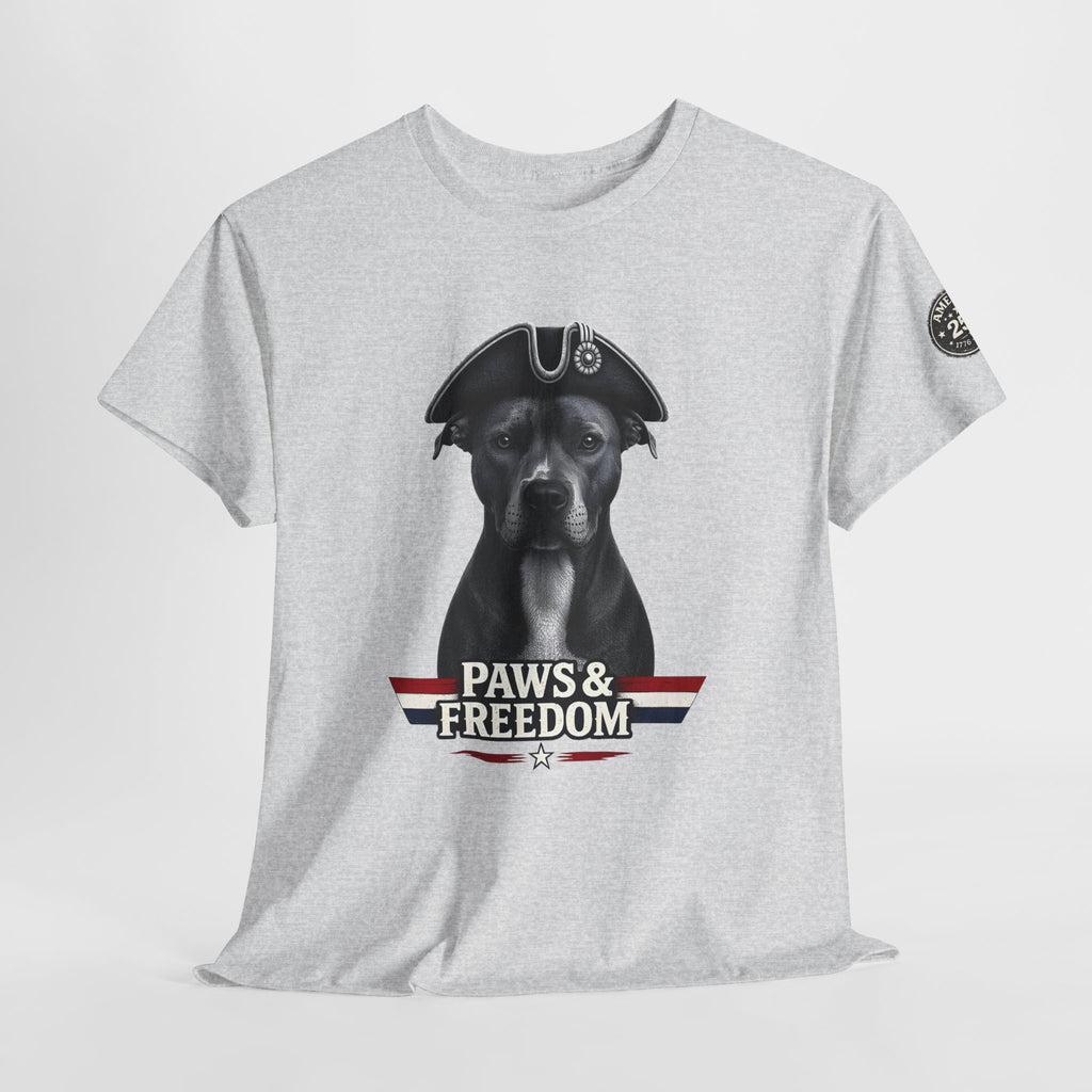 Pitbull - America 250 - Paws & Freedom Celebration T-Shirt - Patriotic Unisex Heavy Cotton Tee