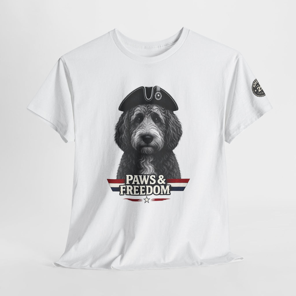 Bernadoodle - America 250 - Paws & Freedom Dog Wearing Tricorn Hat T-Shirt | Patriotic Pet Tee