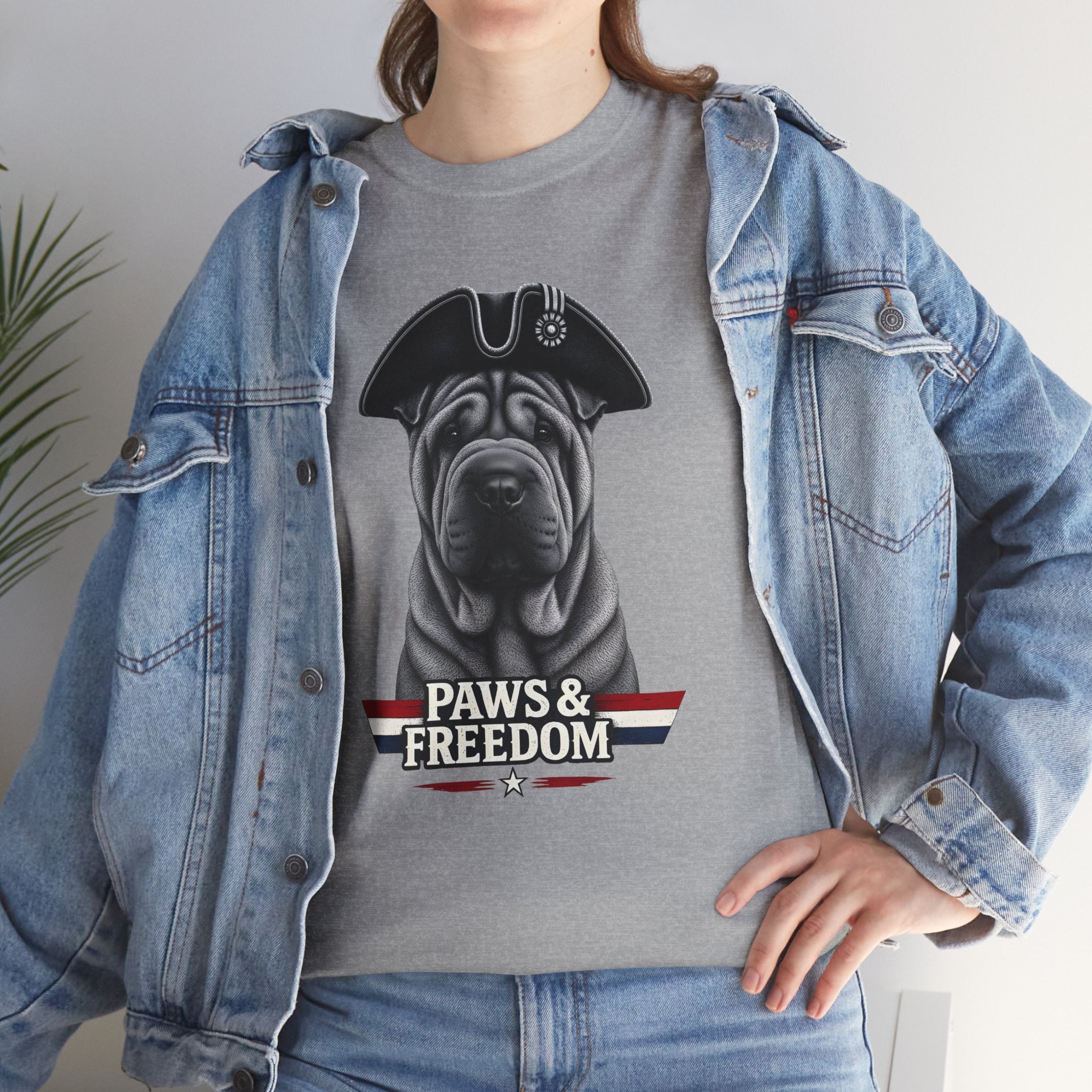 Shar Pei - America 250 - Paws & Freedom Dog Portrait Tee | Patriotic Shar-Pei Tricorn Hat Shirt