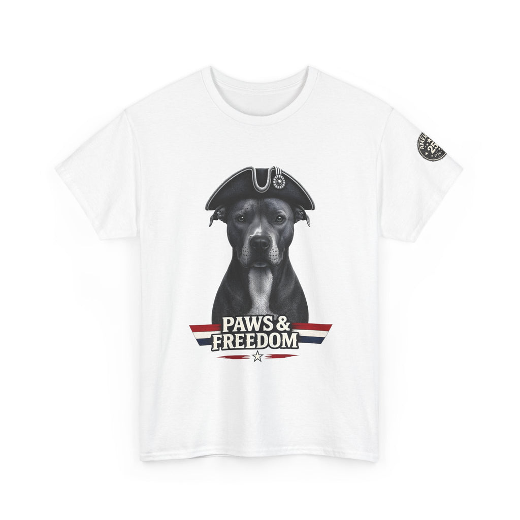 Pitbull - America 250 - Paws & Freedom Celebration T-Shirt - Patriotic Unisex Heavy Cotton Tee
