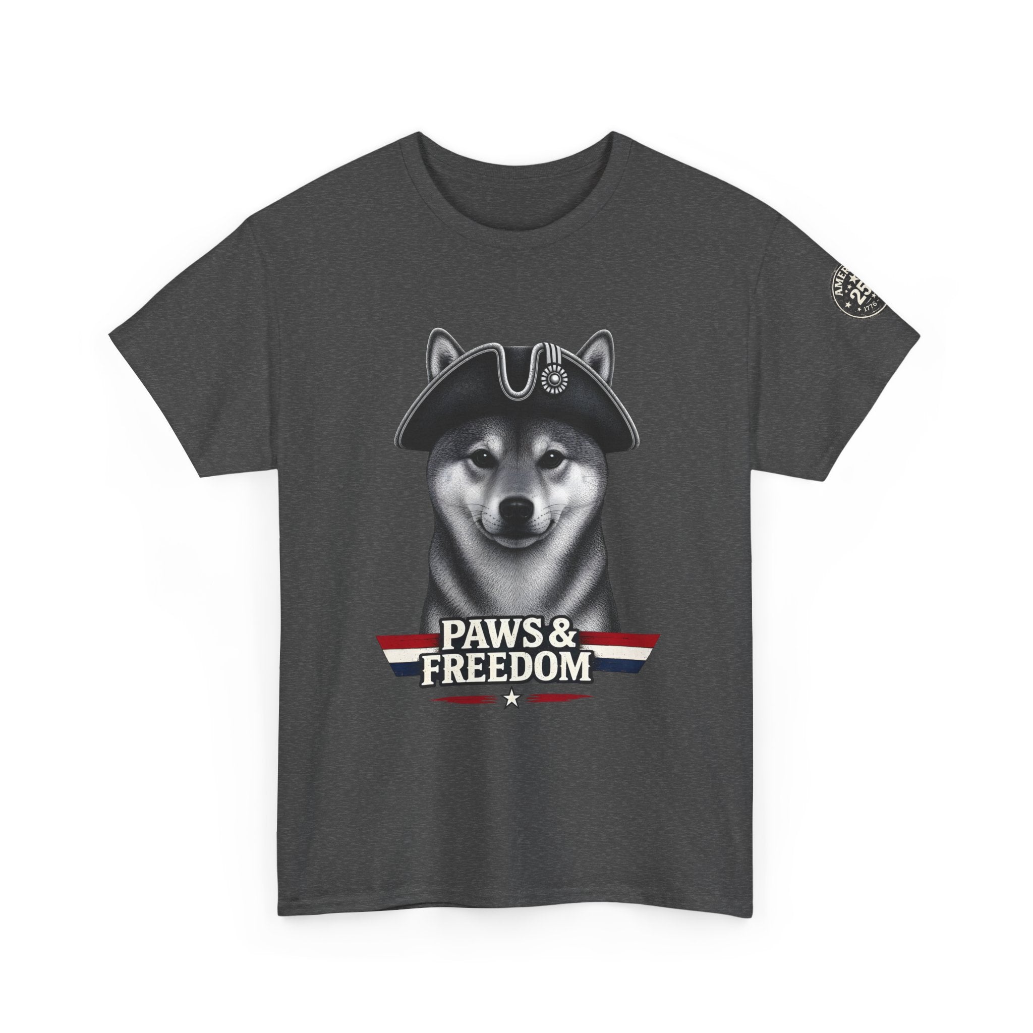 Shiba Inu - America 250 - Paws & Freedom Dog with Tricorn Hat Tee | Patriotic Shiba Inu Shirt