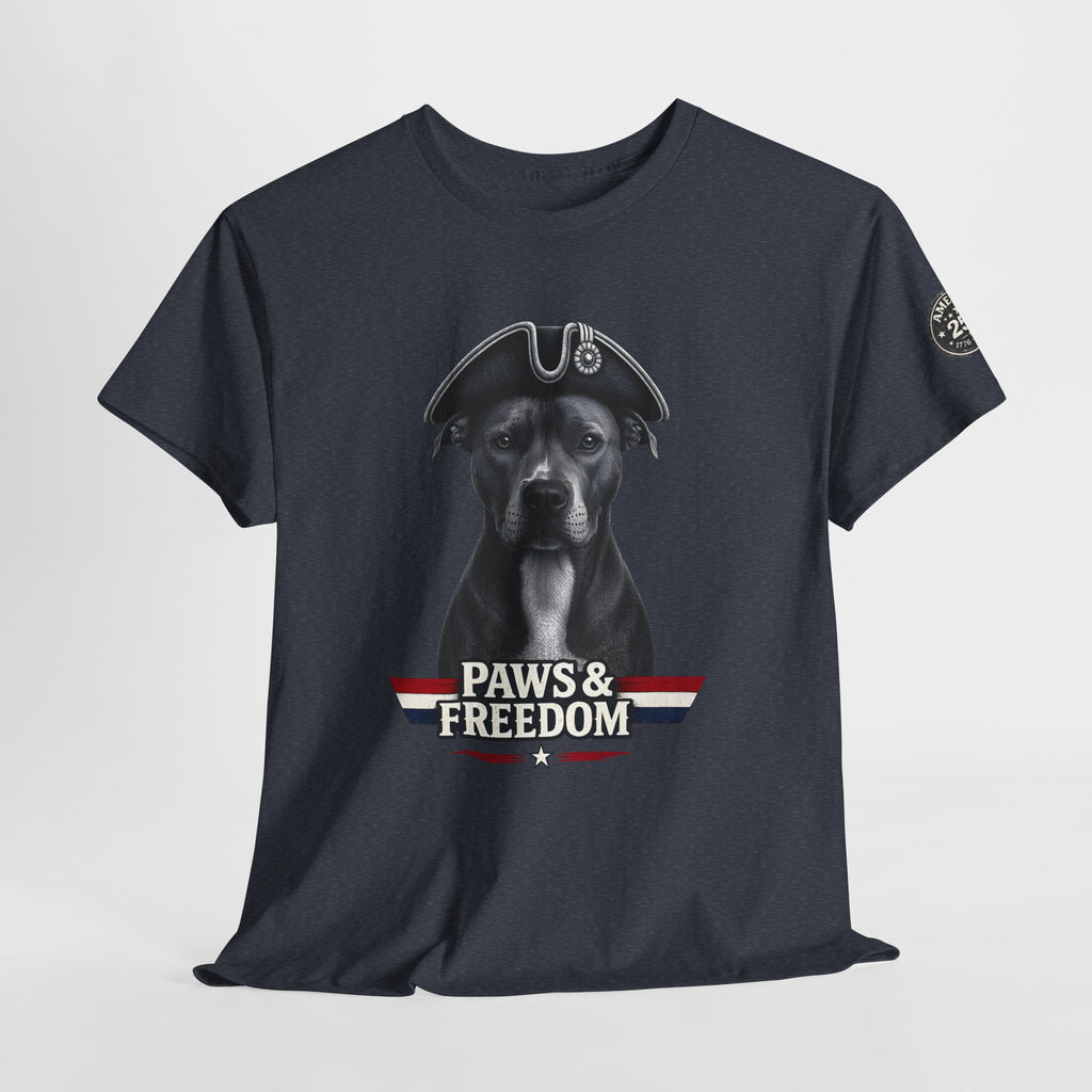 Pitbull - America 250 - Paws & Freedom Celebration T-Shirt - Patriotic Unisex Heavy Cotton Tee