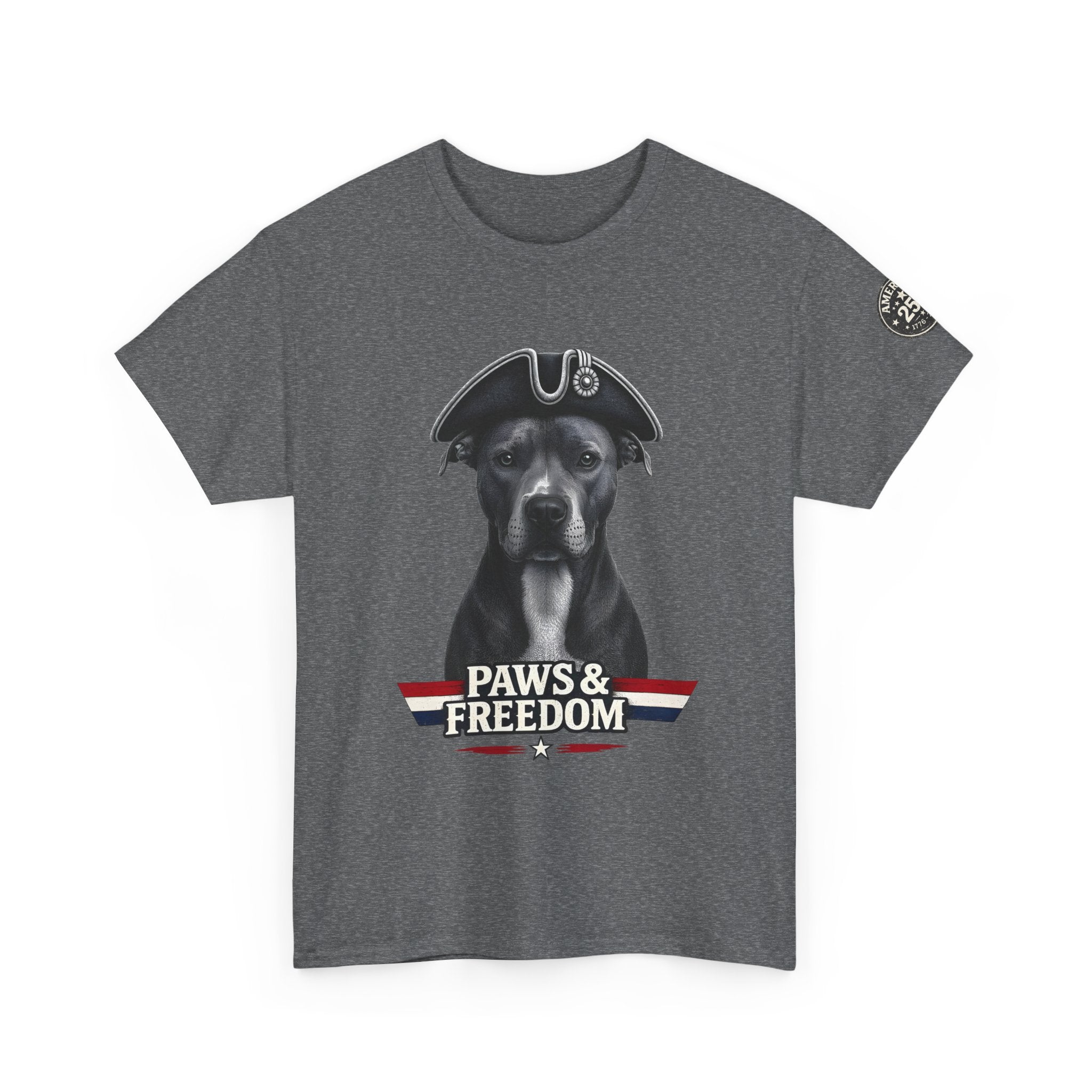 Pitbull - America 250 - Paws & Freedom Celebration T-Shirt - Patriotic Unisex Heavy Cotton Tee