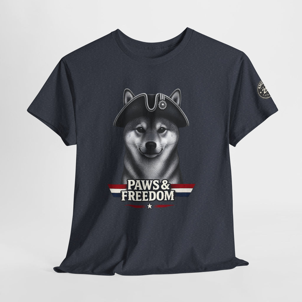 Shiba Inu - America 250 - Paws & Freedom Dog with Tricorn Hat Tee | Patriotic Shiba Inu Shirt
