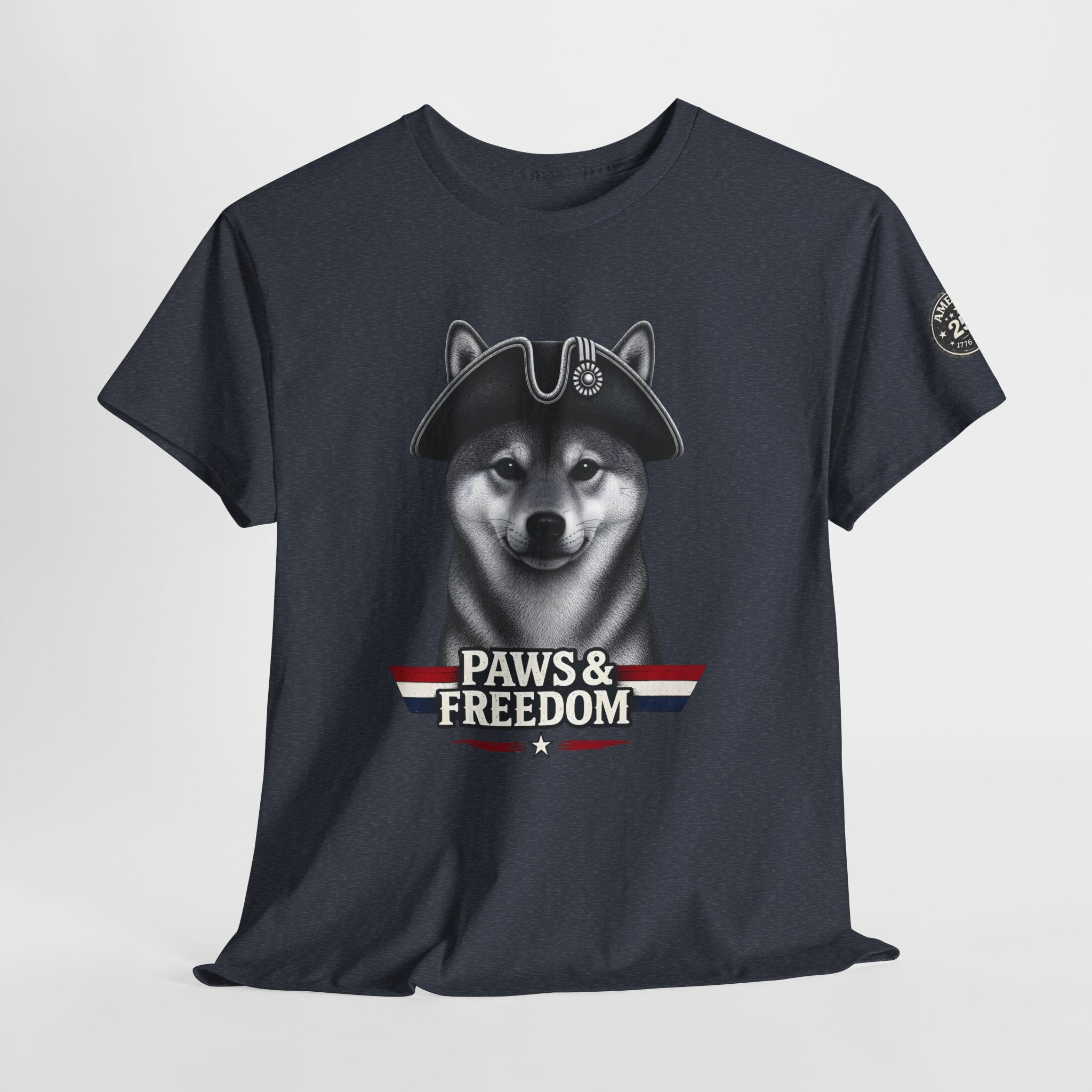 Shiba Inu - America 250 - Paws & Freedom Dog with Tricorn Hat Tee | Patriotic Shiba Inu Shirt