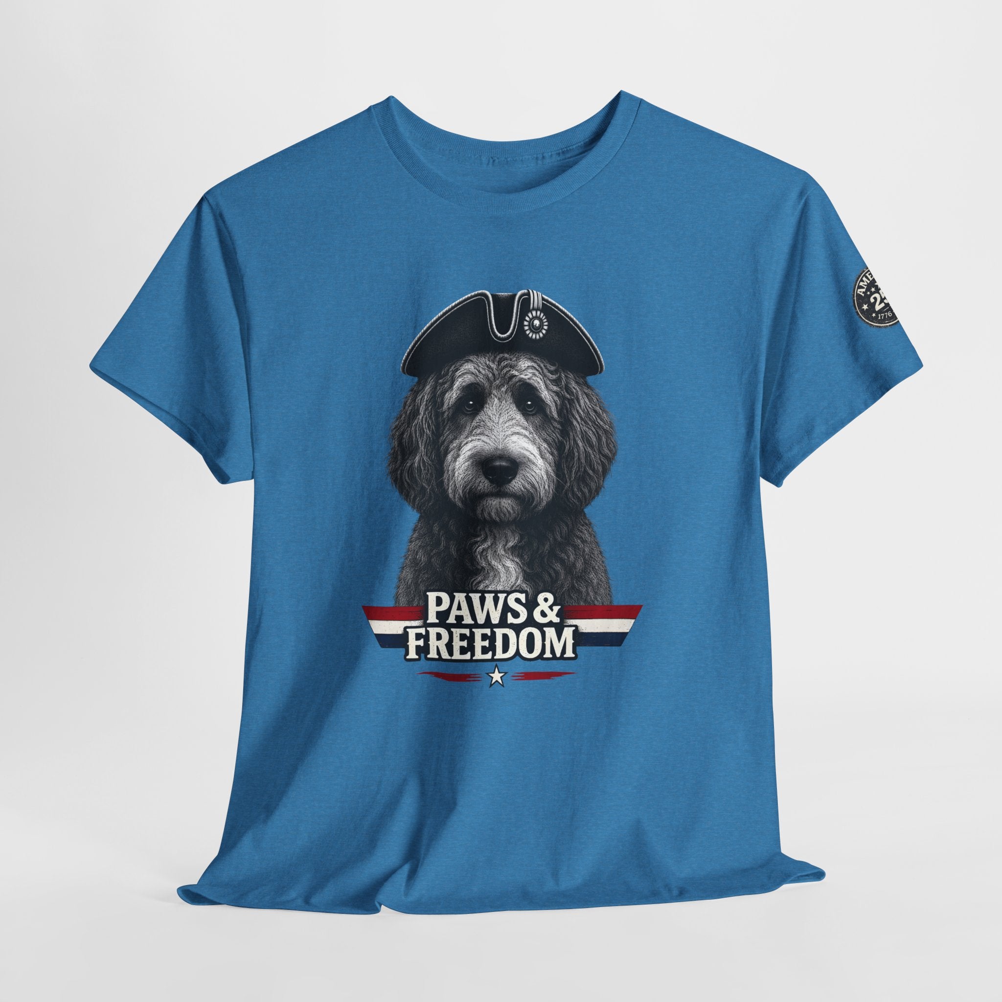 Bernadoodle - America 250 - Paws & Freedom Dog Wearing Tricorn Hat T-Shirt | Patriotic Pet Tee