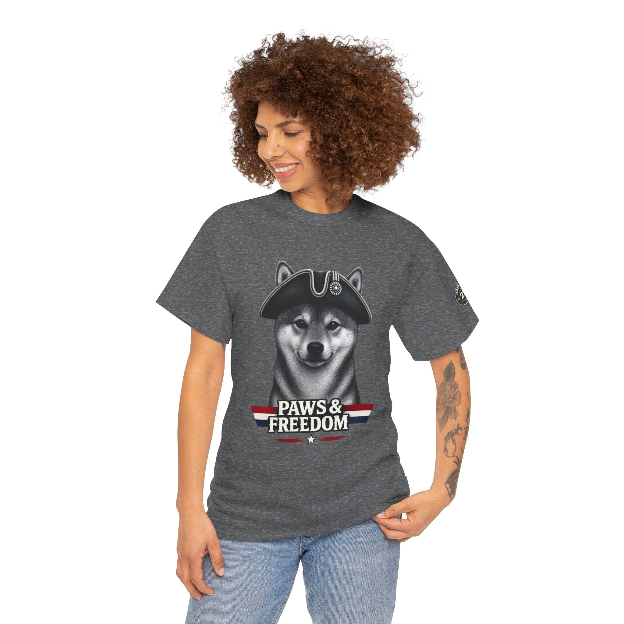 Shiba Inu - America 250 - Paws & Freedom Dog with Tricorn Hat Tee | Patriotic Shiba Inu Shirt