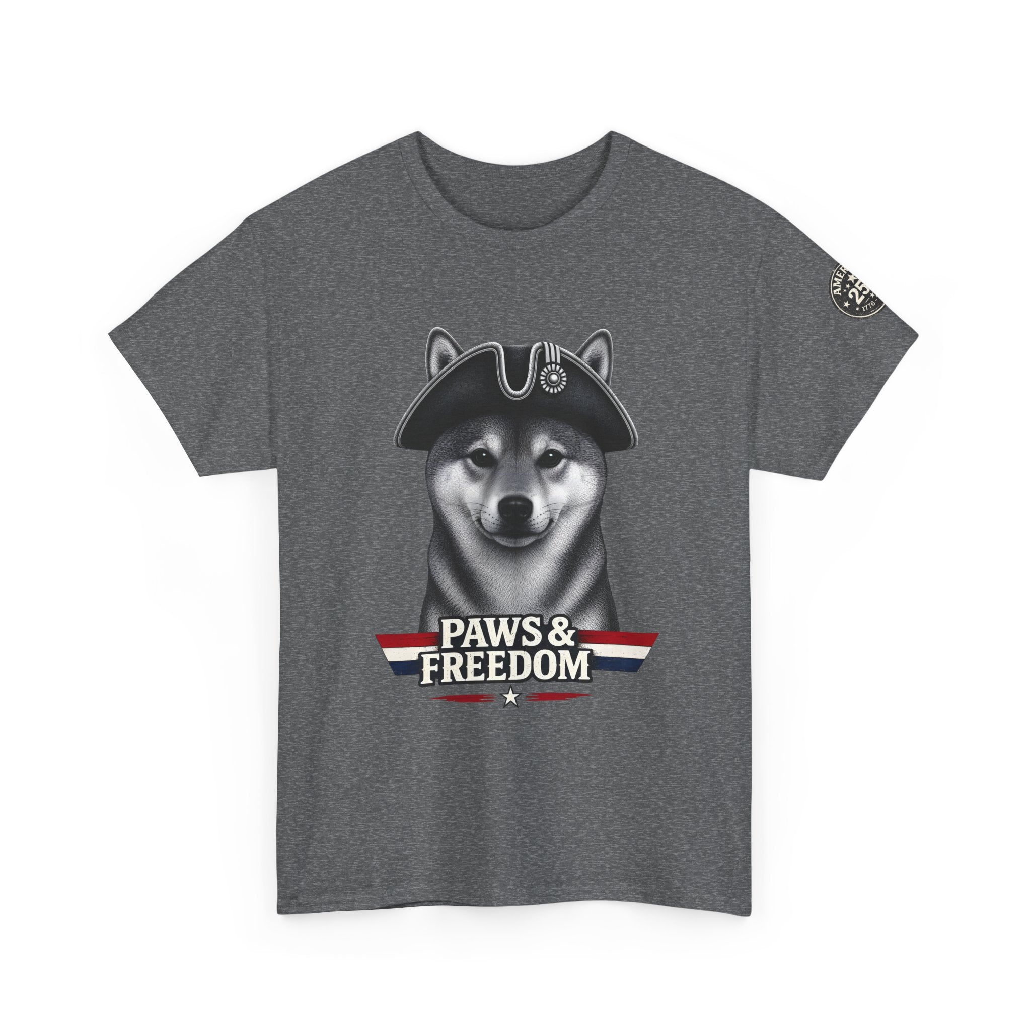 Shiba Inu - America 250 - Paws & Freedom Dog with Tricorn Hat Tee | Patriotic Shiba Inu Shirt