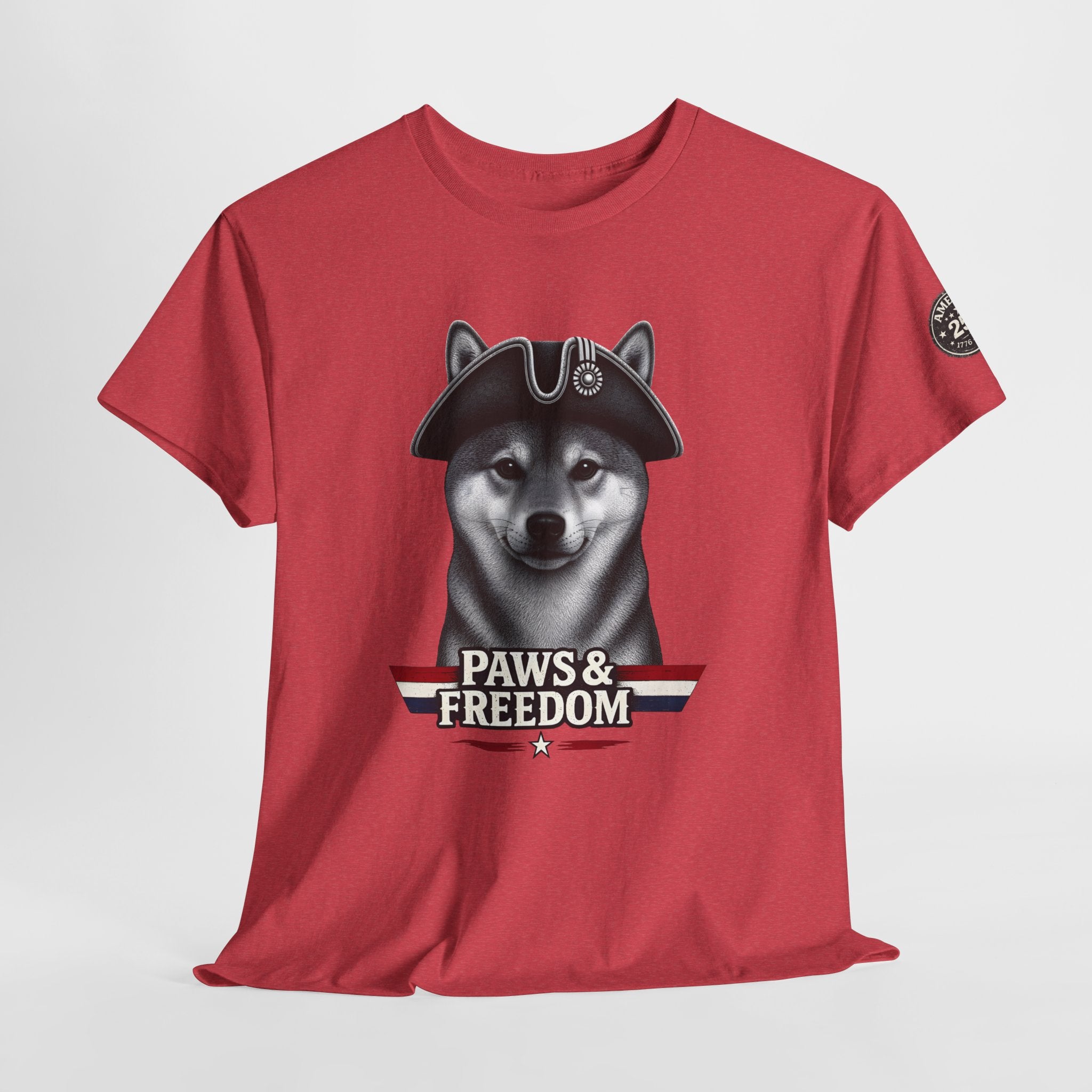 Shiba Inu - America 250 - Paws & Freedom Dog with Tricorn Hat Tee | Patriotic Shiba Inu Shirt