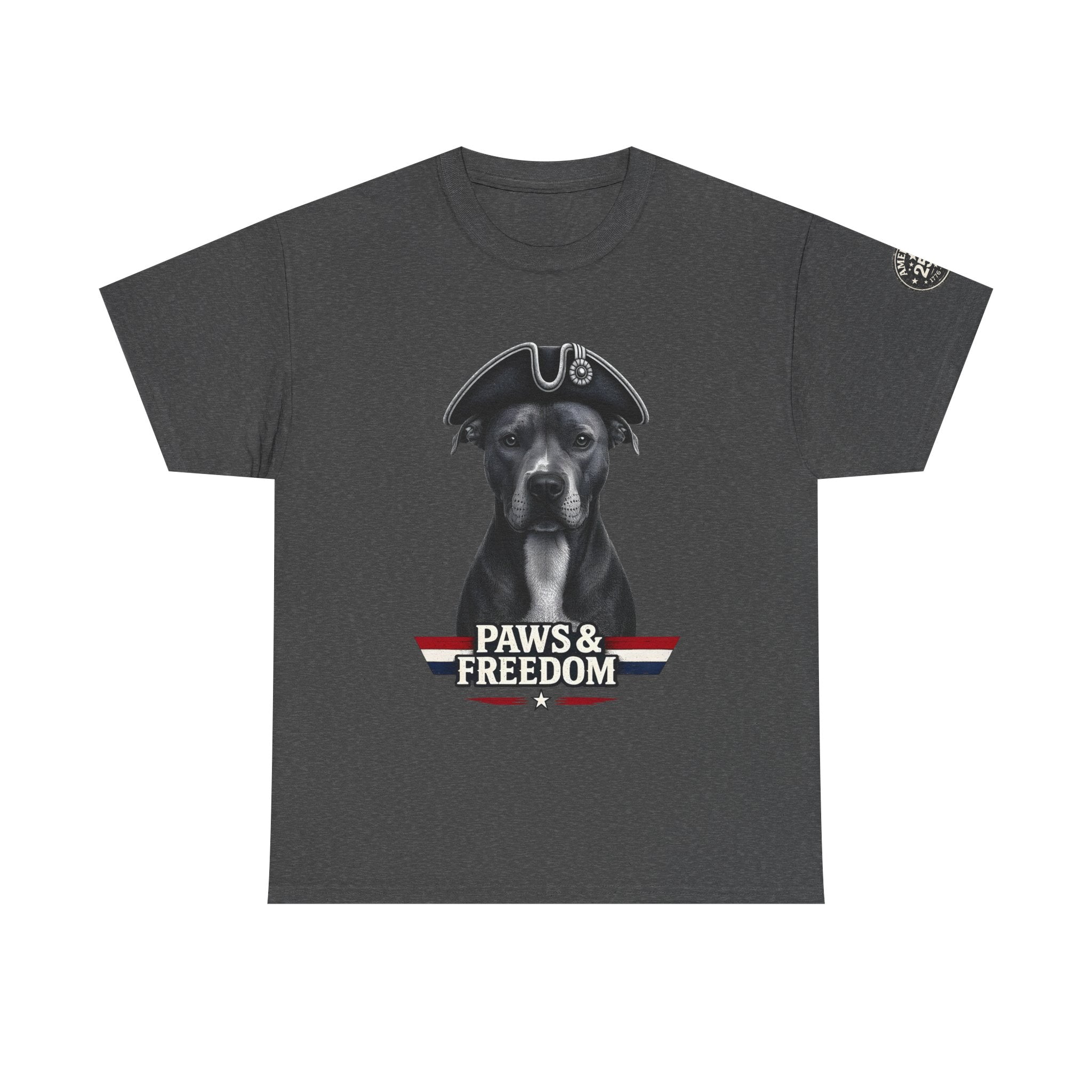 Pitbull - America 250 - Paws & Freedom Celebration T-Shirt - Patriotic Unisex Heavy Cotton Tee