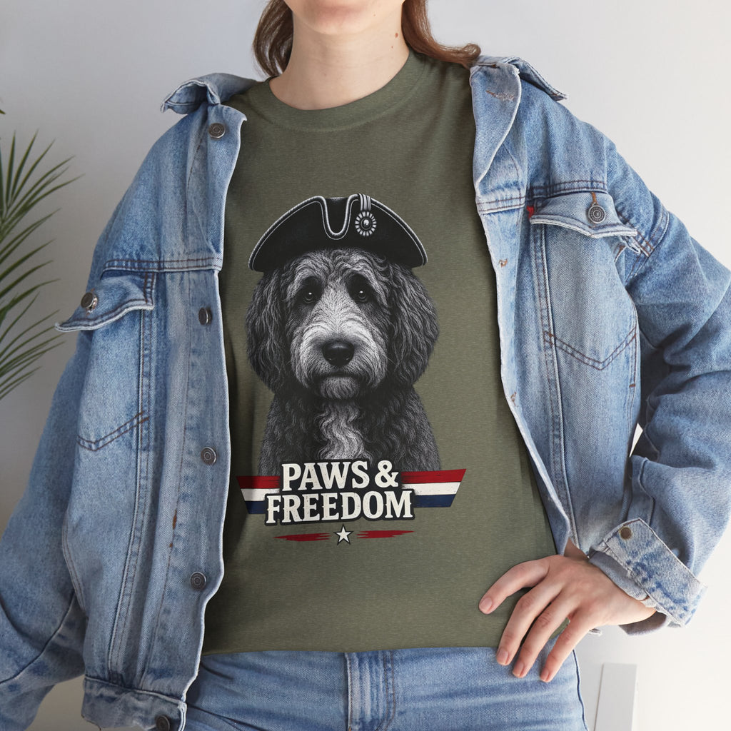 Bernadoodle - America 250 - Paws & Freedom Dog Wearing Tricorn Hat T-Shirt | Patriotic Pet Tee