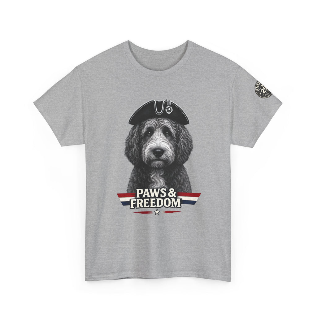 Bernadoodle - America 250 - Paws & Freedom Dog Wearing Tricorn Hat T-Shirt | Patriotic Pet Tee