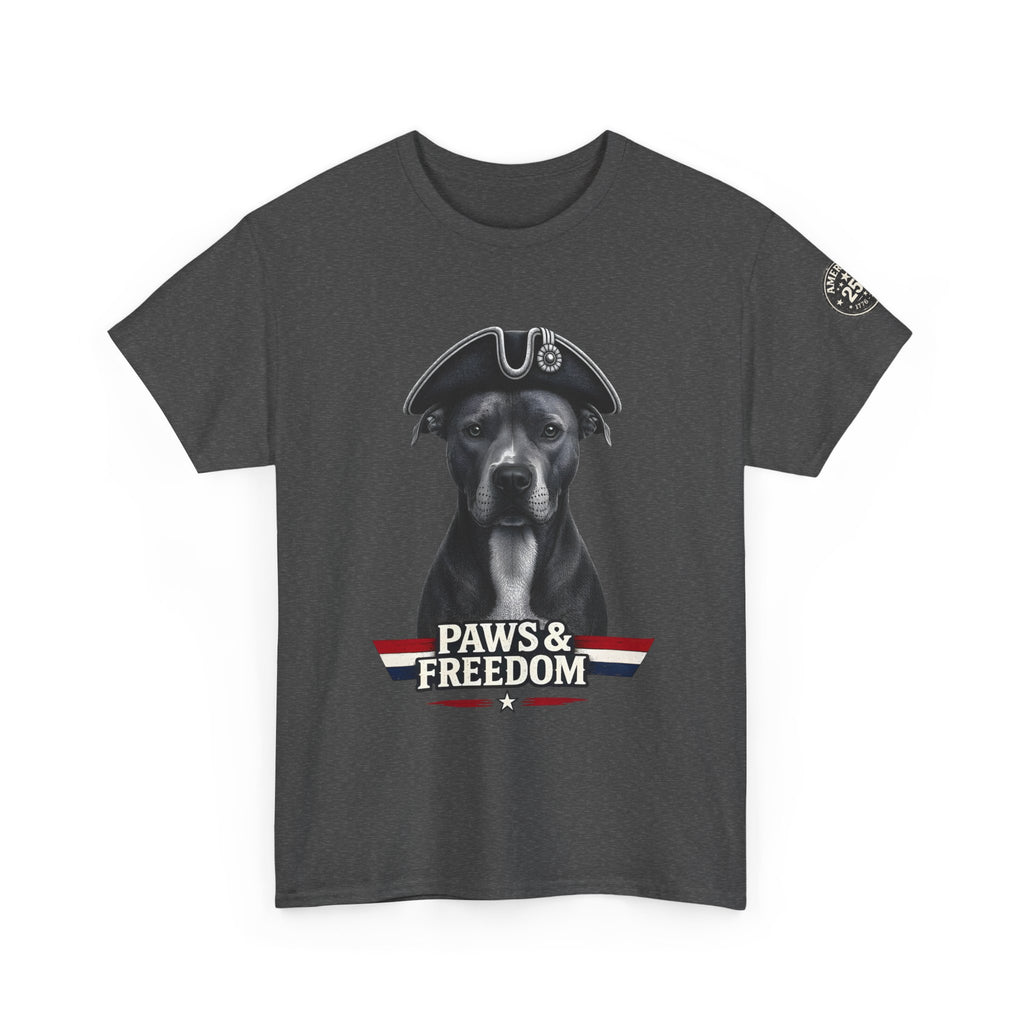 Pitbull - America 250 - Paws & Freedom Celebration T-Shirt - Patriotic Unisex Heavy Cotton Tee
