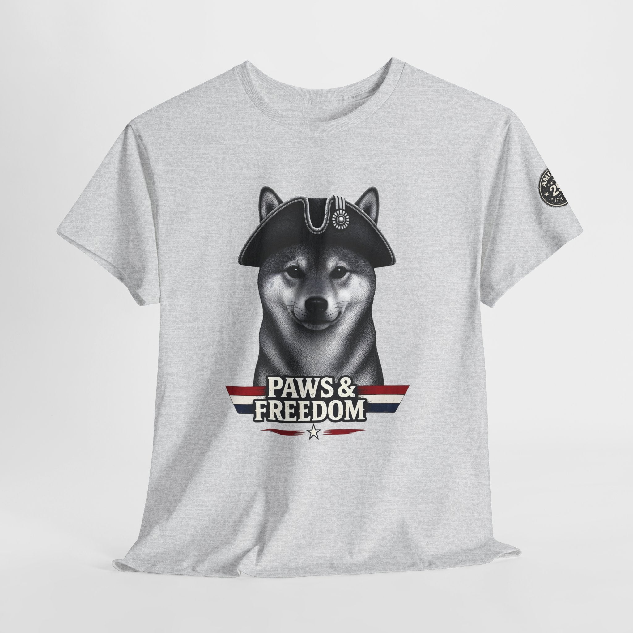 Shiba Inu - America 250 - Paws & Freedom Dog with Tricorn Hat Tee | Patriotic Shiba Inu Shirt