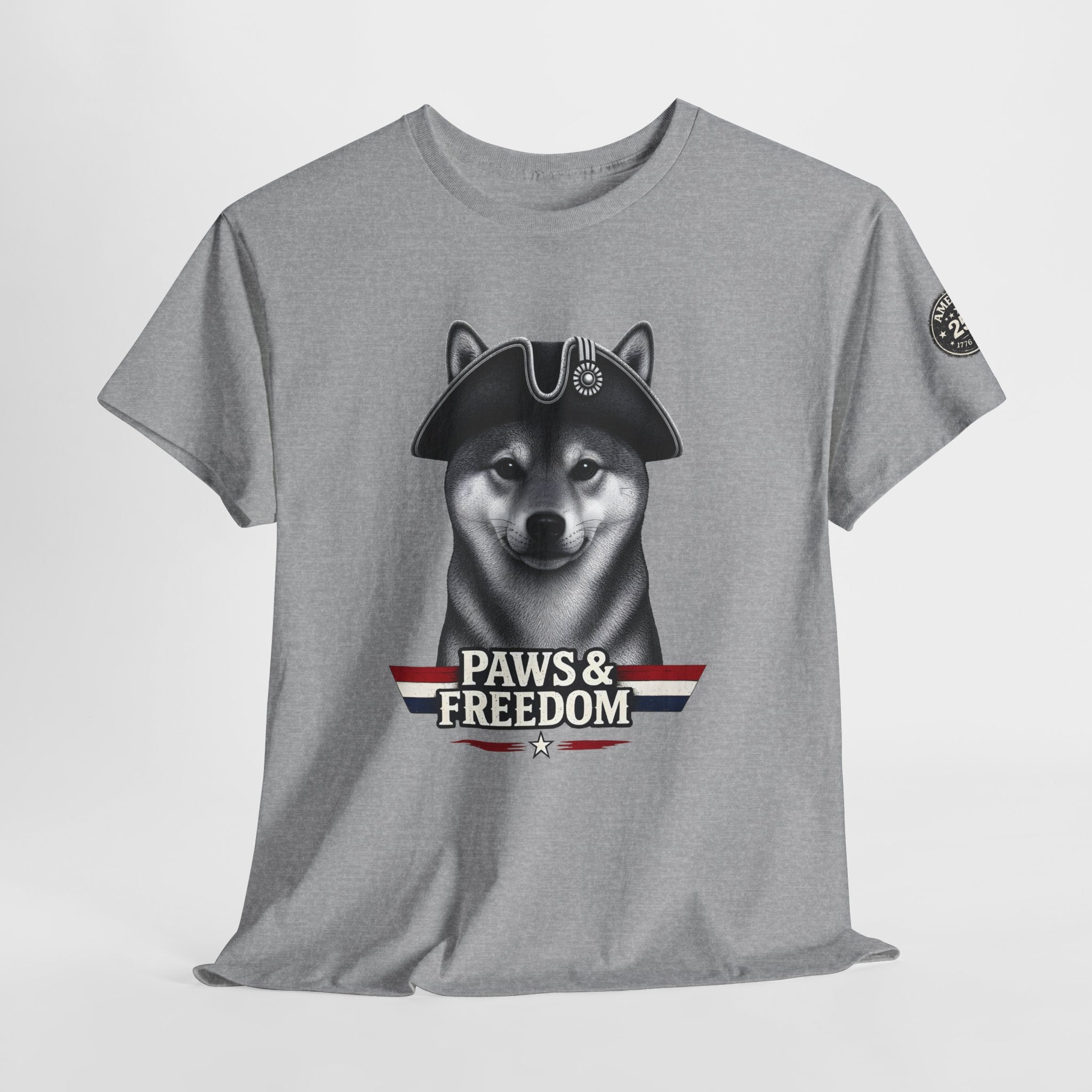 Shiba Inu - America 250 - Paws & Freedom Dog with Tricorn Hat Tee | Patriotic Shiba Inu Shirt