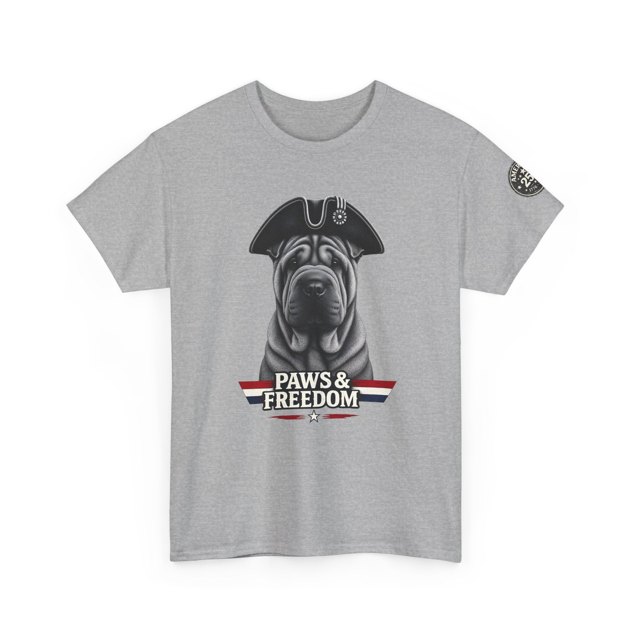 Shar Pei - America 250 - Paws & Freedom Dog Portrait Tee | Patriotic Shar-Pei Tricorn Hat Shirt