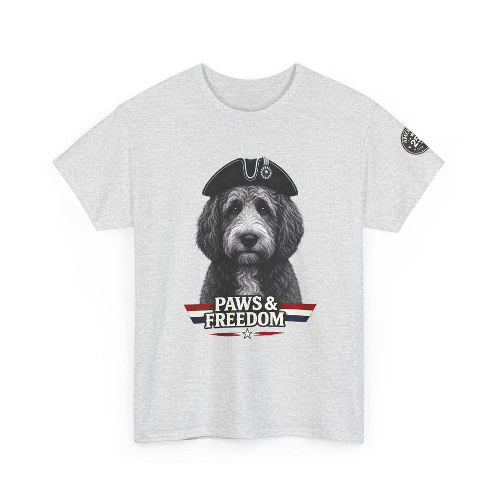 Bernadoodle - America 250 - Paws & Freedom Dog Wearing Tricorn Hat T-Shirt | Patriotic Pet Tee