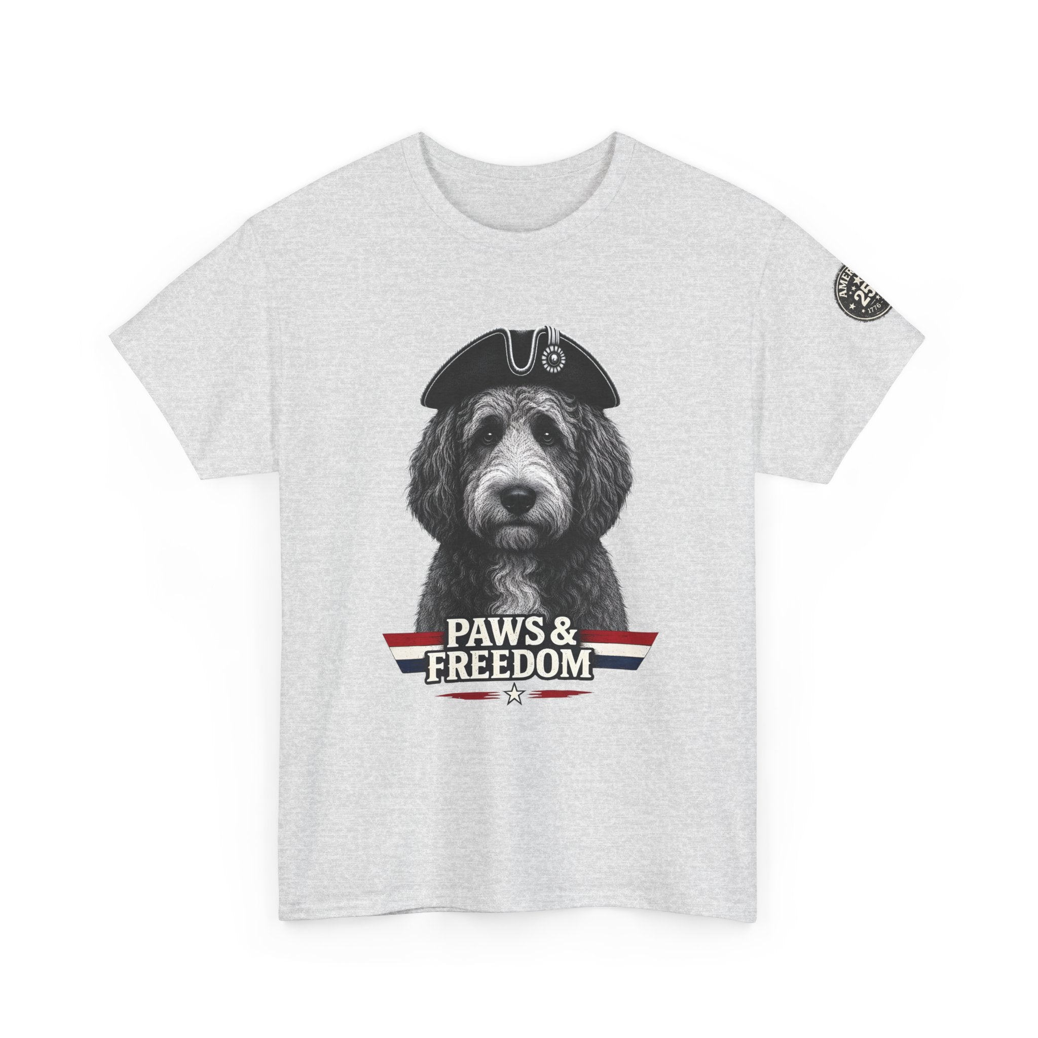 Bernadoodle - America 250 - Paws & Freedom Dog Wearing Tricorn Hat T-Shirt | Patriotic Pet Tee
