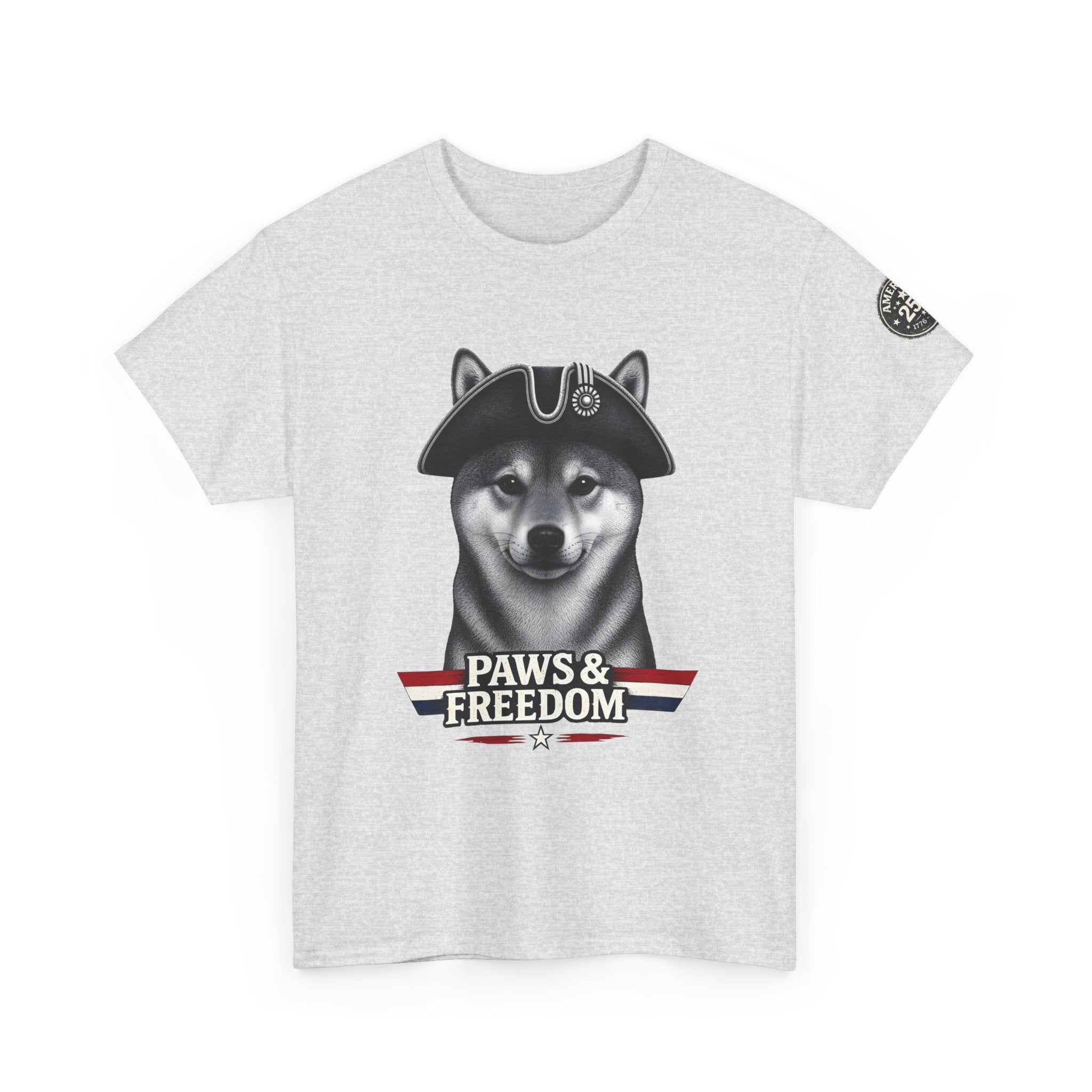 Shiba Inu - America 250 - Paws & Freedom Dog with Tricorn Hat Tee | Patriotic Shiba Inu Shirt