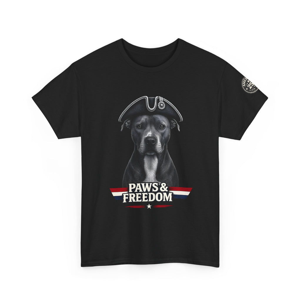 Pitbull - America 250 - Paws & Freedom Celebration T-Shirt - Patriotic Unisex Heavy Cotton Tee