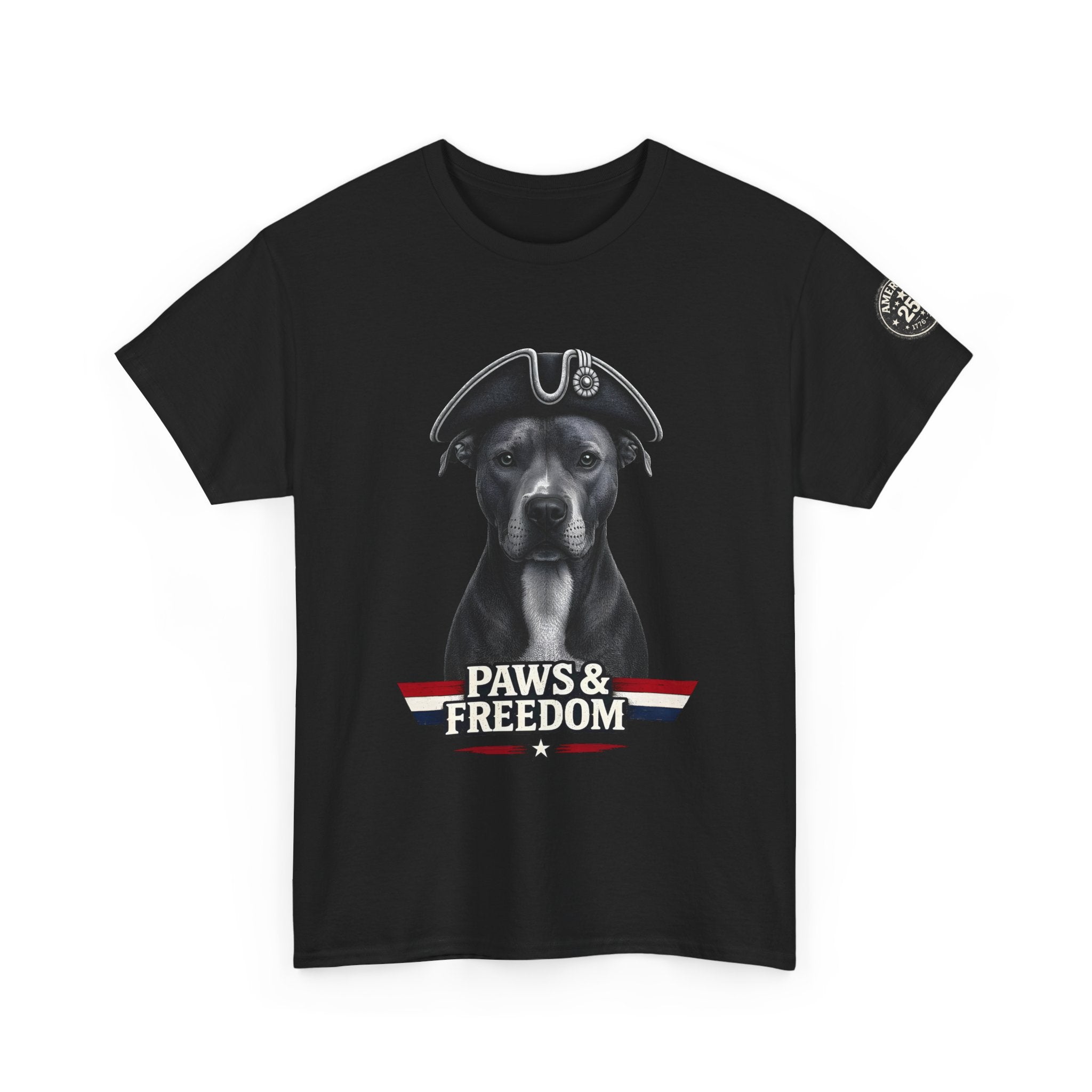 Pitbull - America 250 - Paws & Freedom Celebration T-Shirt - Patriotic Unisex Heavy Cotton Tee