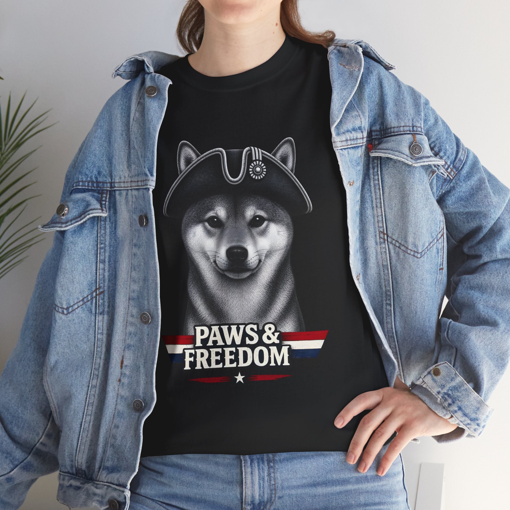 Shiba Inu - America 250 - Paws & Freedom Dog with Tricorn Hat Tee | Patriotic Shiba Inu Shirt