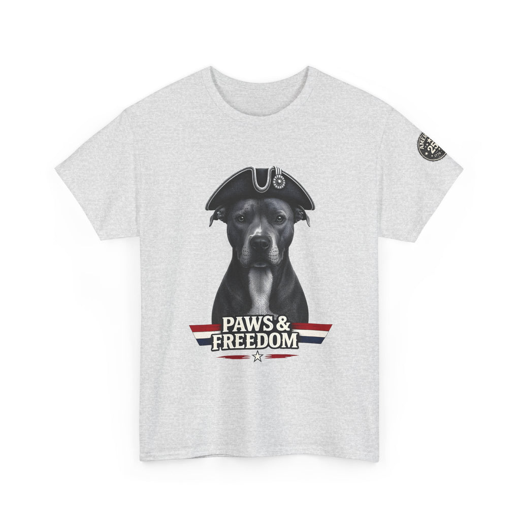 Pitbull - America 250 - Paws & Freedom Celebration T-Shirt - Patriotic Unisex Heavy Cotton Tee