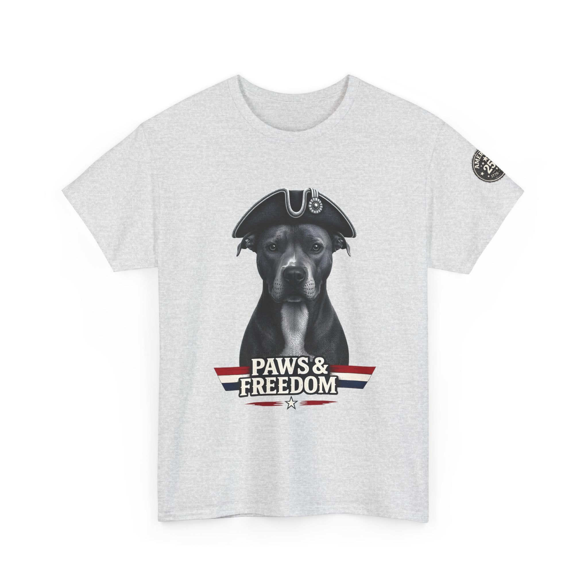 Pitbull - America 250 - Paws & Freedom Celebration T-Shirt - Patriotic Unisex Heavy Cotton Tee