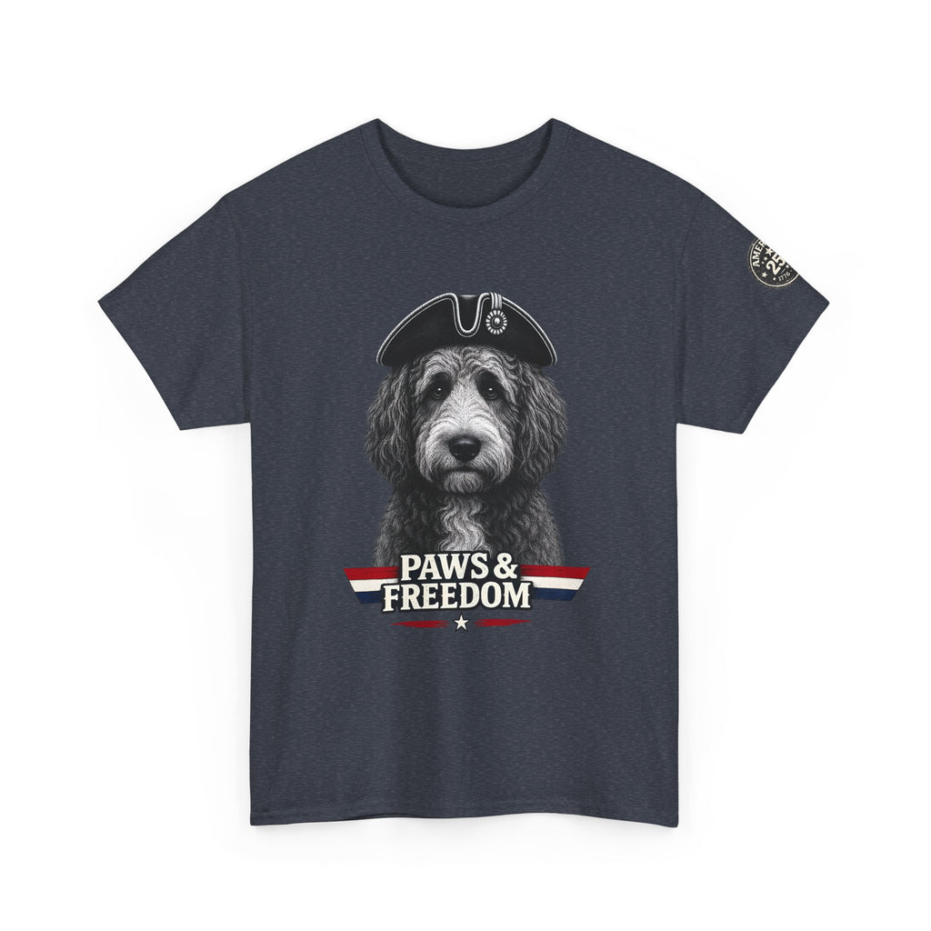 Bernadoodle - America 250 - Paws & Freedom Dog Wearing Tricorn Hat T-Shirt | Patriotic Pet Tee