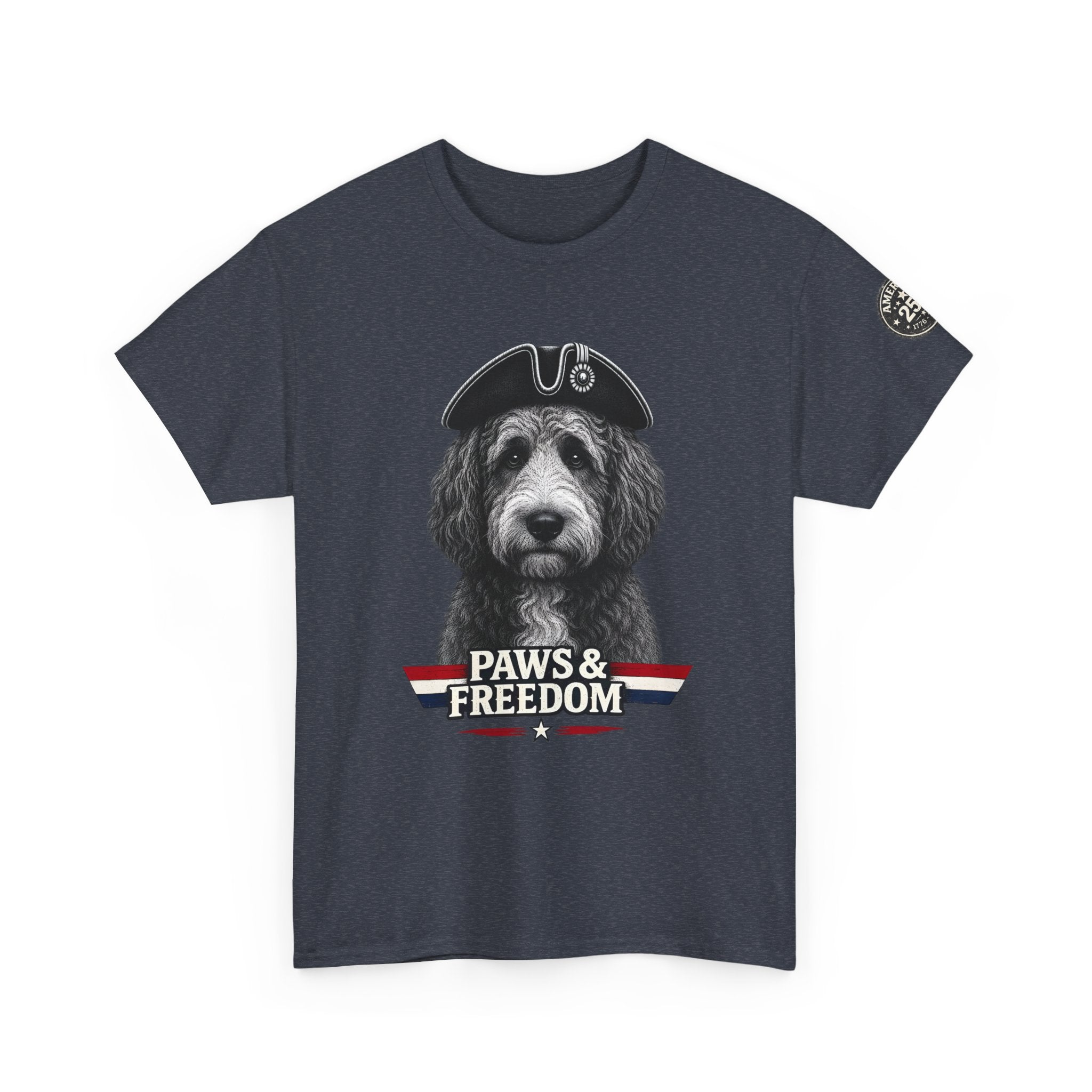 Bernadoodle - America 250 - Paws & Freedom Dog Wearing Tricorn Hat T-Shirt | Patriotic Pet Tee