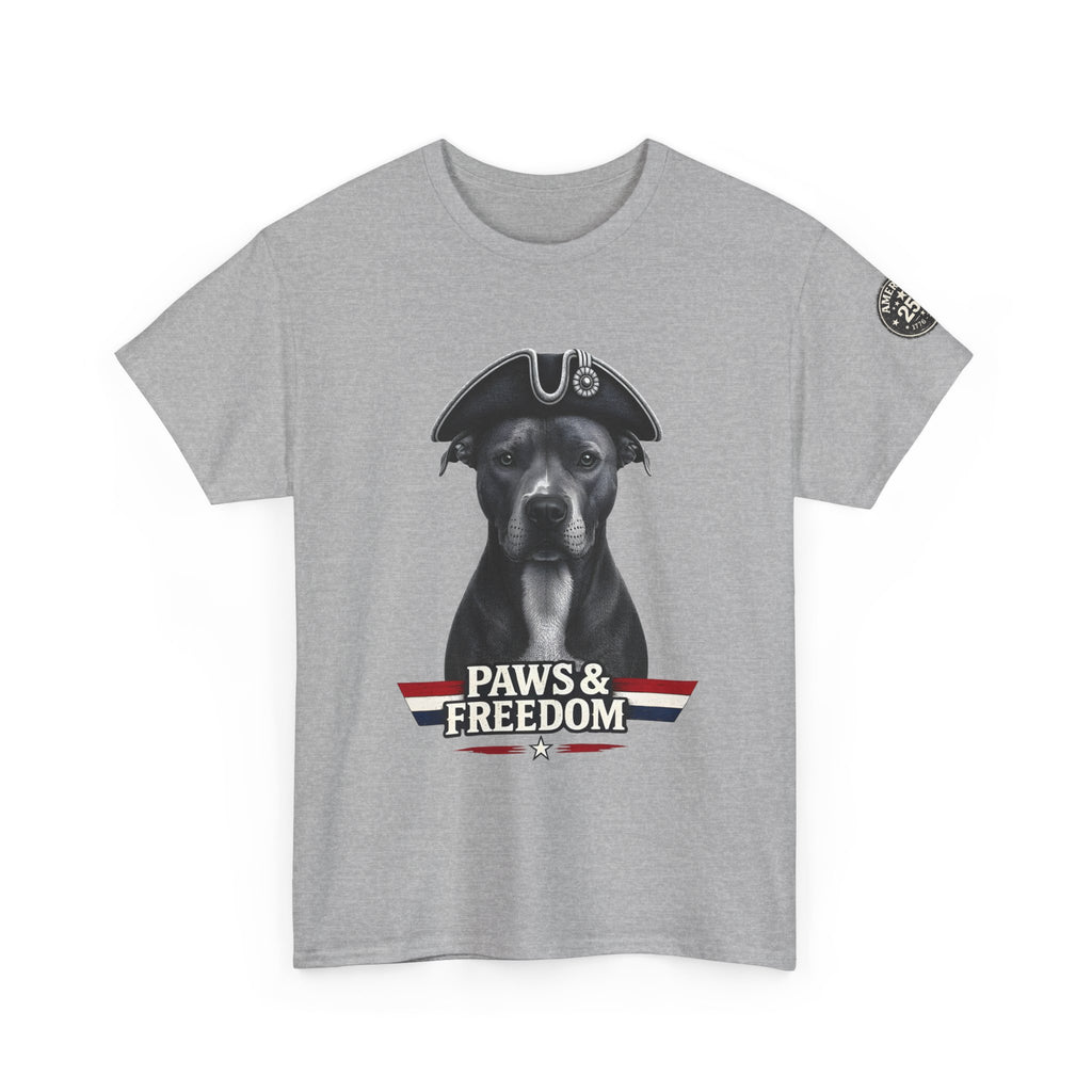 Pitbull - America 250 - Paws & Freedom Celebration T-Shirt - Patriotic Unisex Heavy Cotton Tee