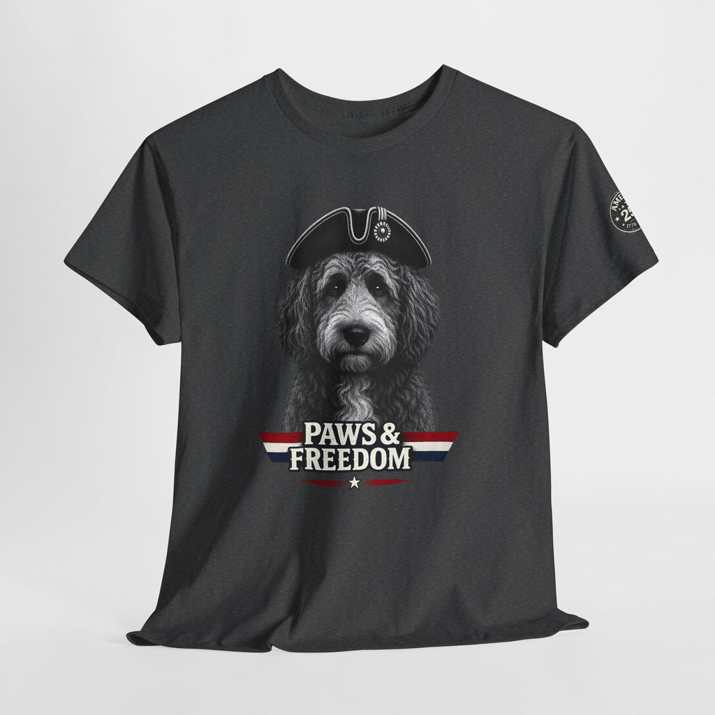 Bernadoodle - America 250 - Paws & Freedom Dog Wearing Tricorn Hat T-Shirt | Patriotic Pet Tee