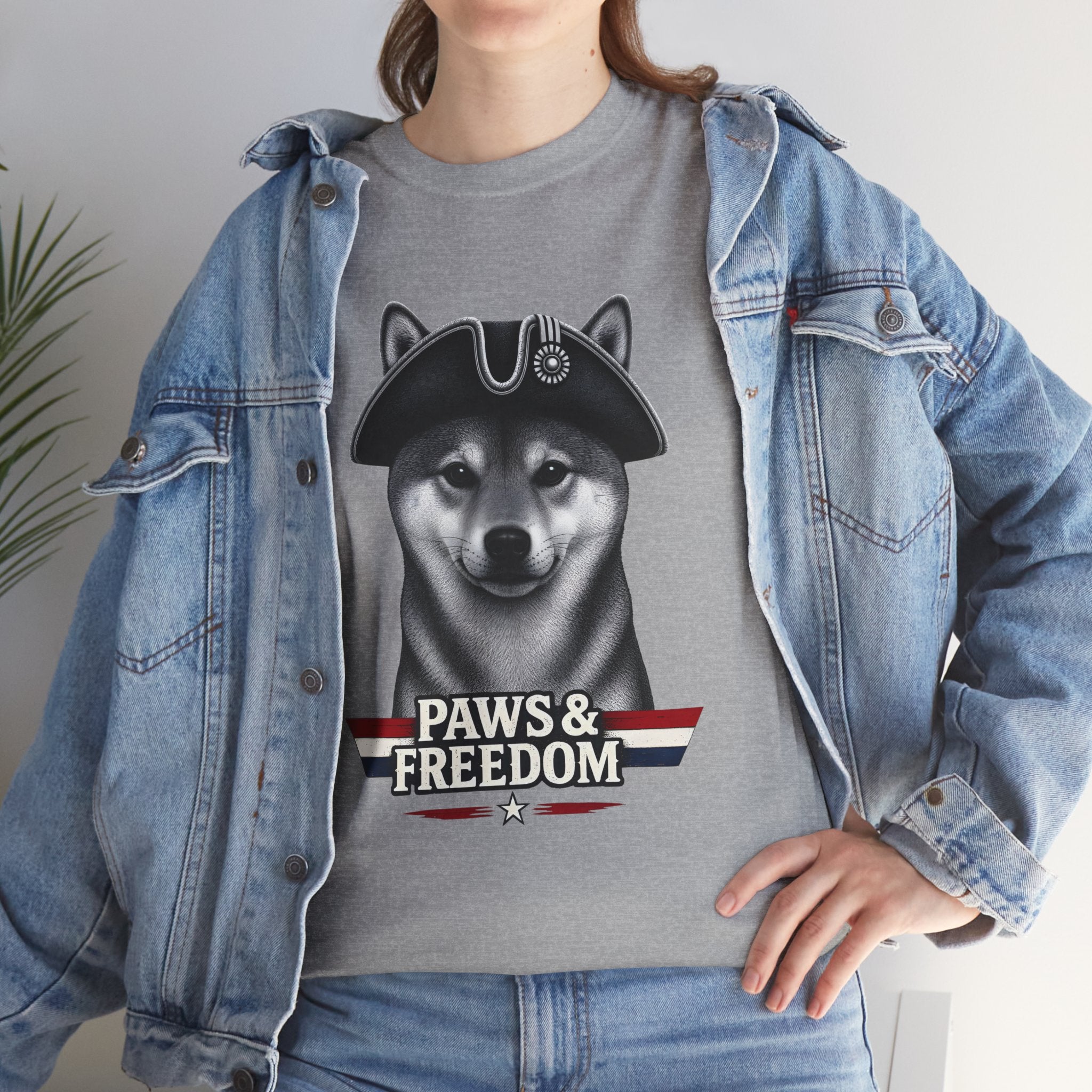 Shiba Inu - America 250 - Paws & Freedom Dog with Tricorn Hat Tee | Patriotic Shiba Inu Shirt