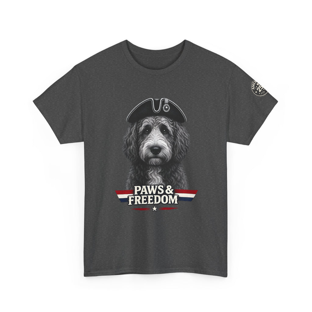 Bernadoodle - America 250 - Paws & Freedom Dog Wearing Tricorn Hat T-Shirt | Patriotic Pet Tee