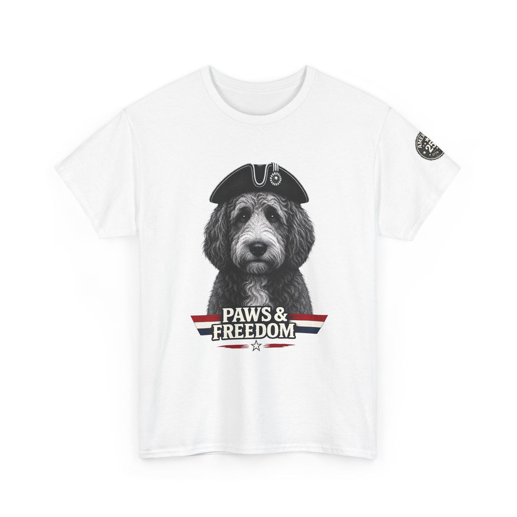 Bernadoodle - America 250 - Paws & Freedom Dog Wearing Tricorn Hat T-Shirt | Patriotic Pet Tee