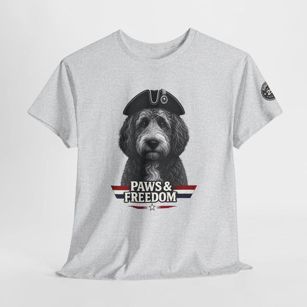 Bernadoodle - America 250 - Paws & Freedom Dog Wearing Tricorn Hat T-Shirt | Patriotic Pet Tee