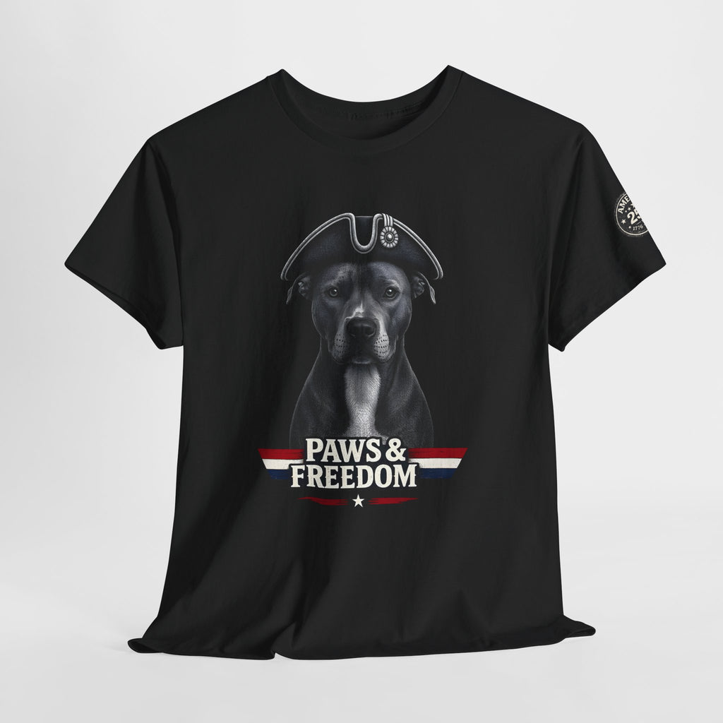 Pitbull - America 250 - Paws & Freedom Celebration T-Shirt - Patriotic Unisex Heavy Cotton Tee