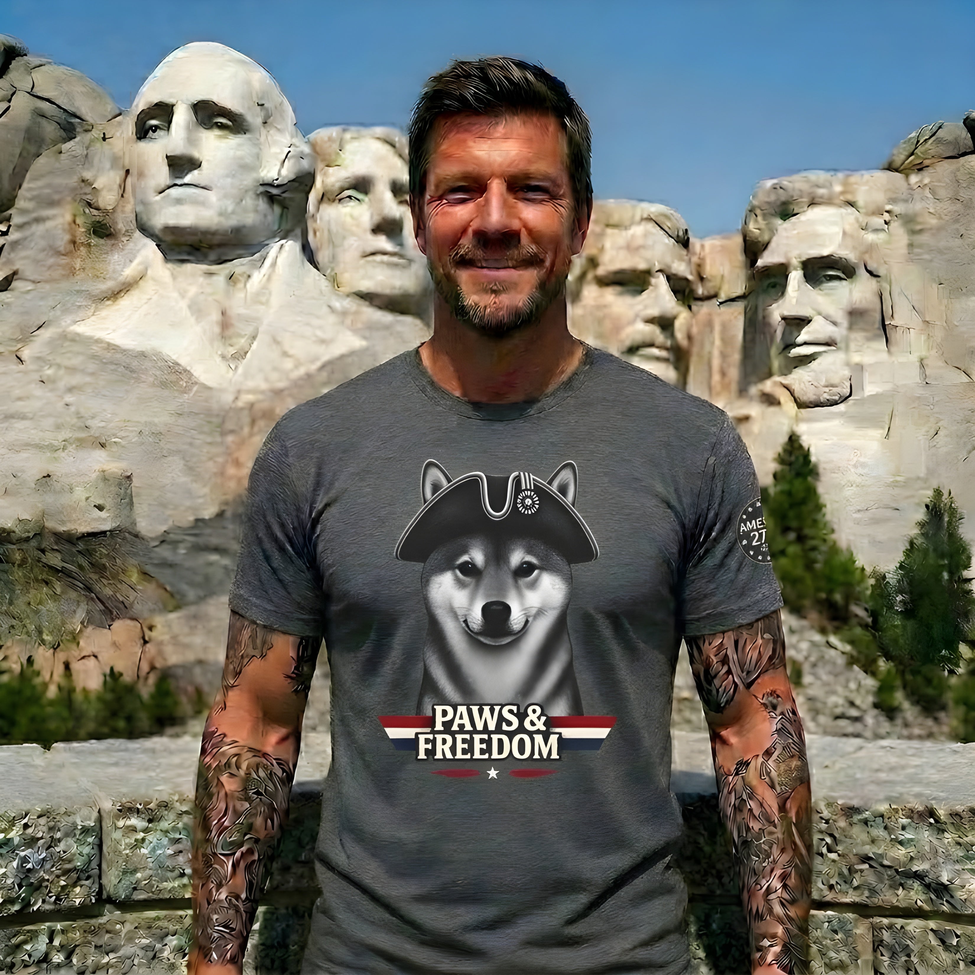 Shiba Inu - America 250 - Paws & Freedom Dog with Tricorn Hat Tee | Patriotic Shiba Inu Shirt
