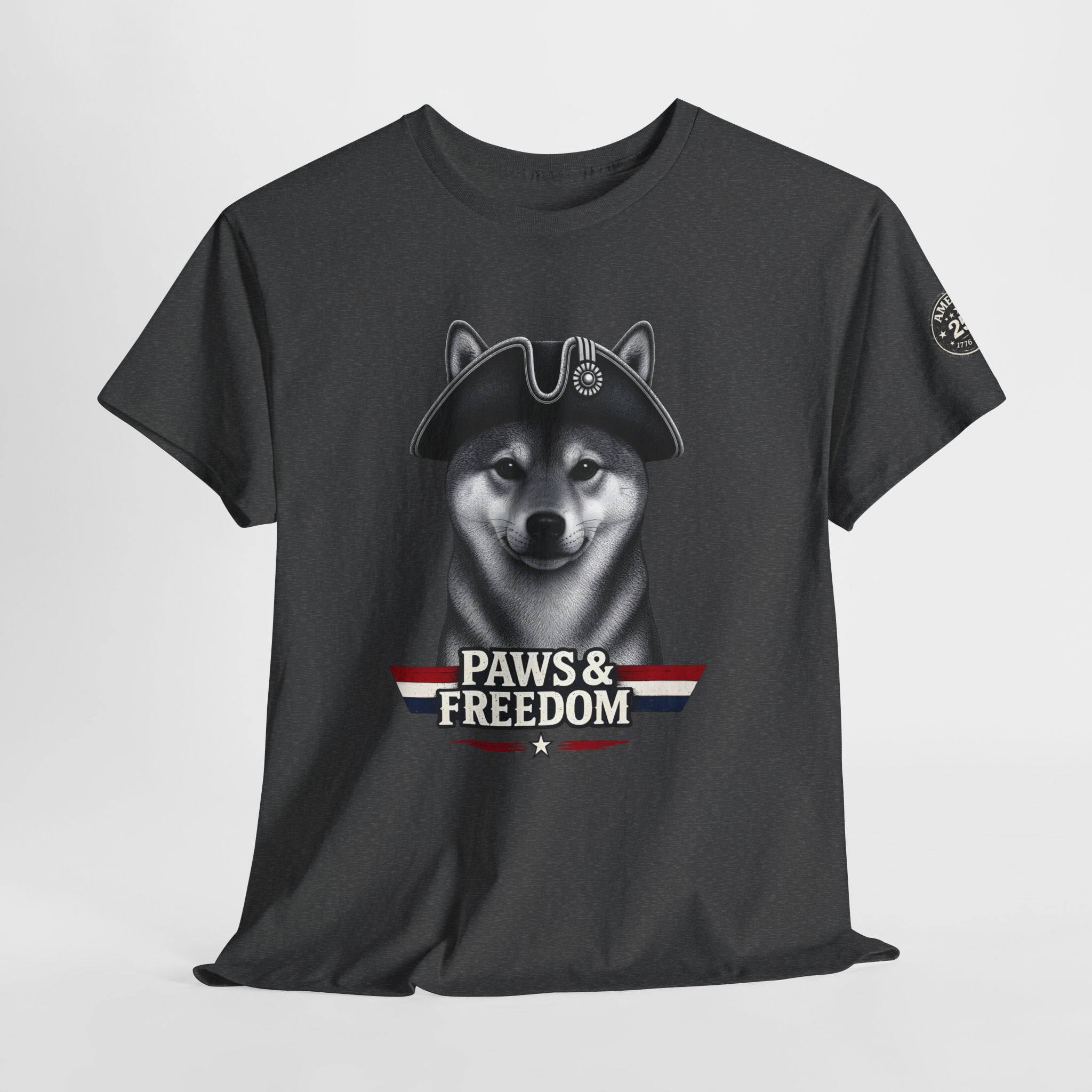 Shiba Inu - America 250 - Paws & Freedom Dog with Tricorn Hat Tee | Patriotic Shiba Inu Shirt