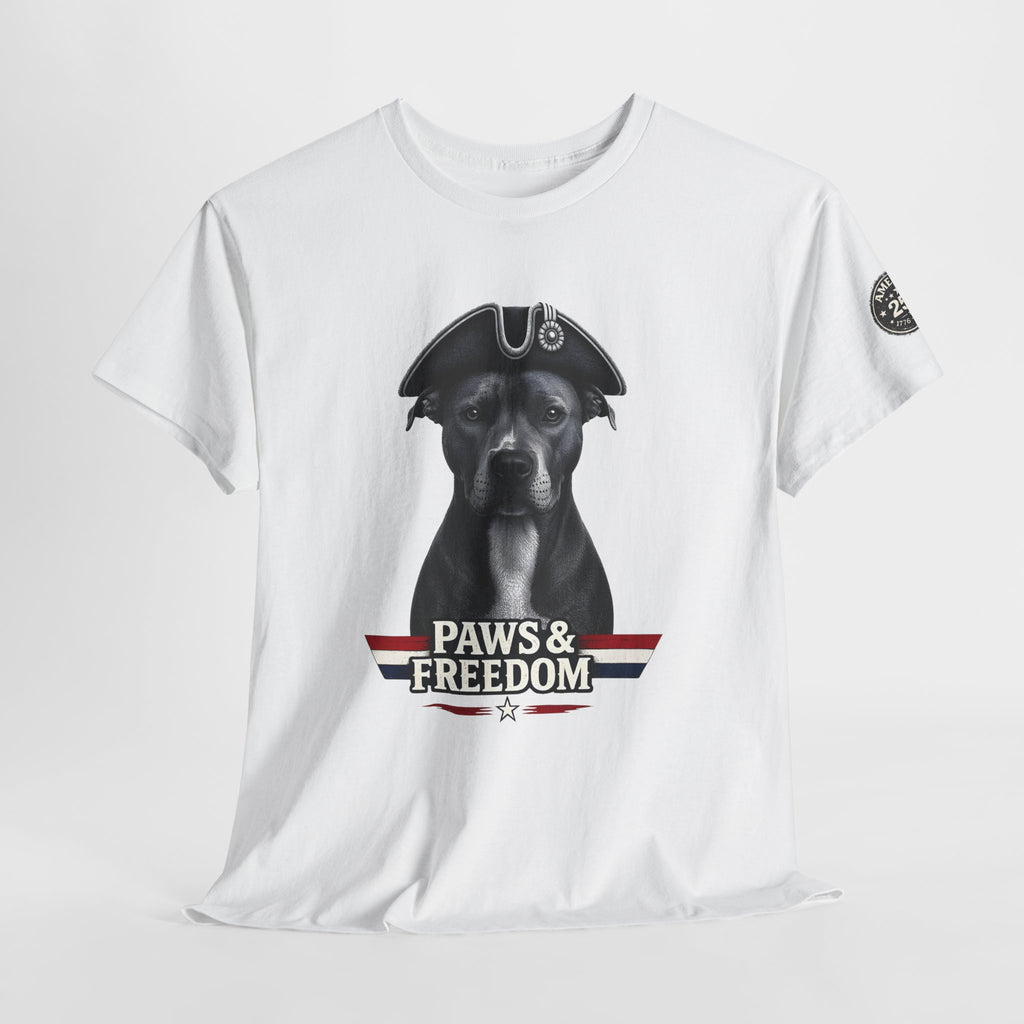 Pitbull - America 250 - Paws & Freedom Celebration T-Shirt - Patriotic Unisex Heavy Cotton Tee