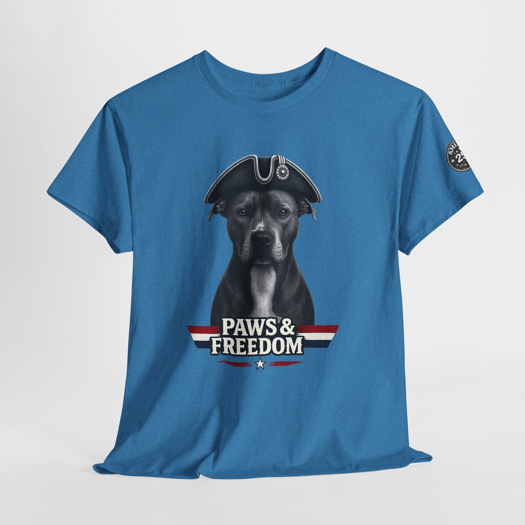 Pitbull - America 250 - Paws & Freedom Celebration T-Shirt - Patriotic Unisex Heavy Cotton Tee