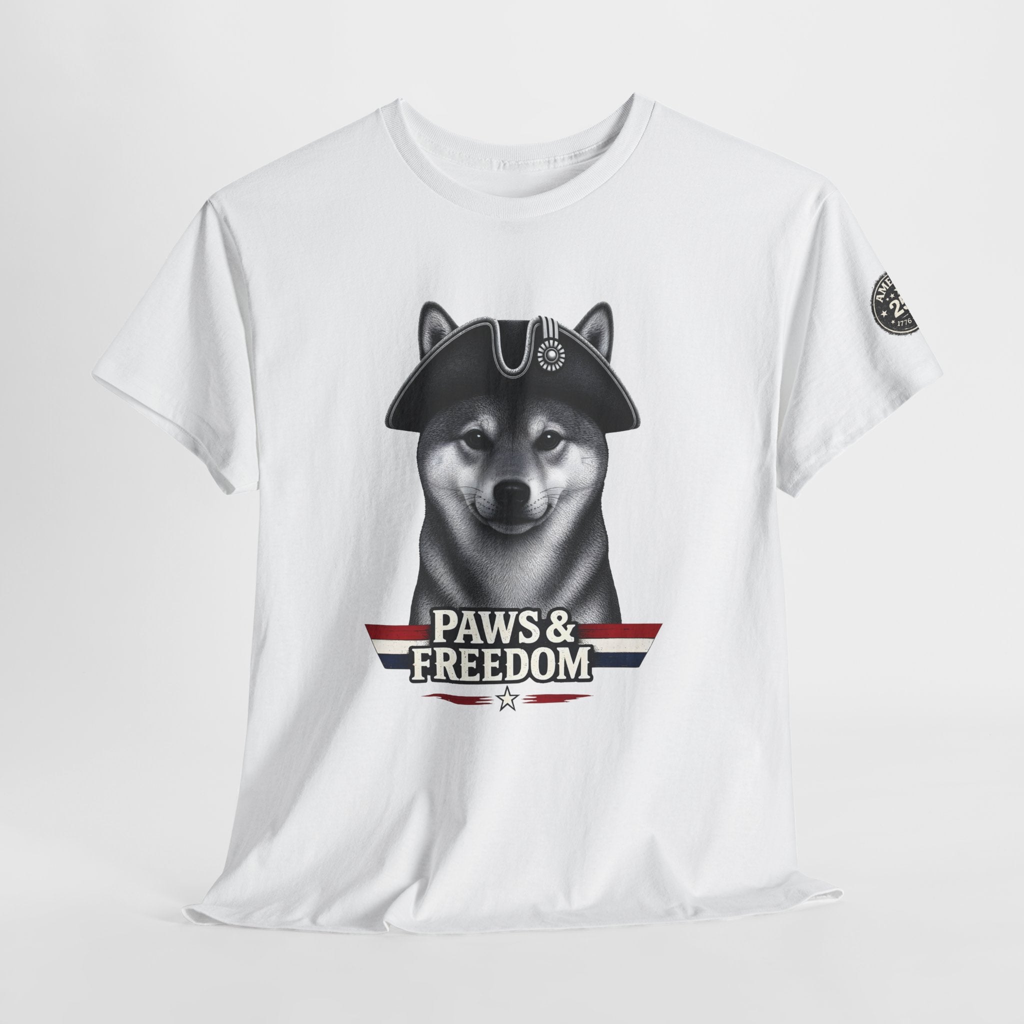 Shiba Inu - America 250 - Paws & Freedom Dog with Tricorn Hat Tee | Patriotic Shiba Inu Shirt