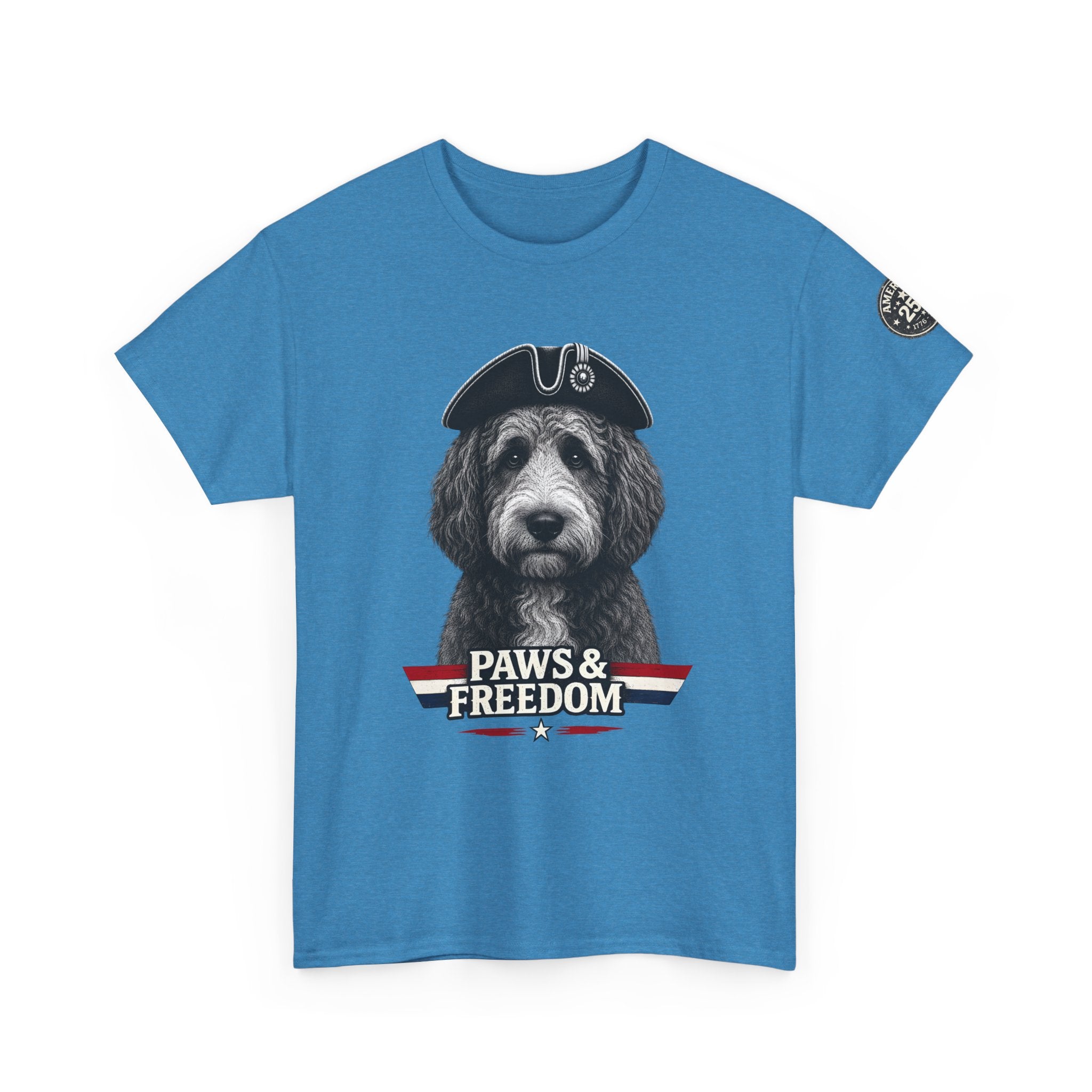 Bernadoodle - America 250 - Paws & Freedom Dog Wearing Tricorn Hat T-Shirt | Patriotic Pet Tee