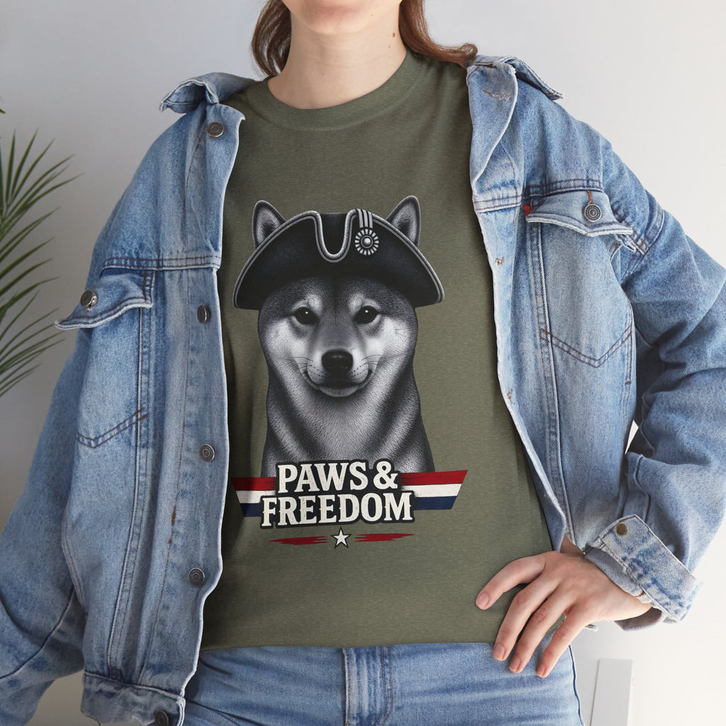 Shiba Inu - America 250 - Paws & Freedom Dog with Tricorn Hat Tee | Patriotic Shiba Inu Shirt
