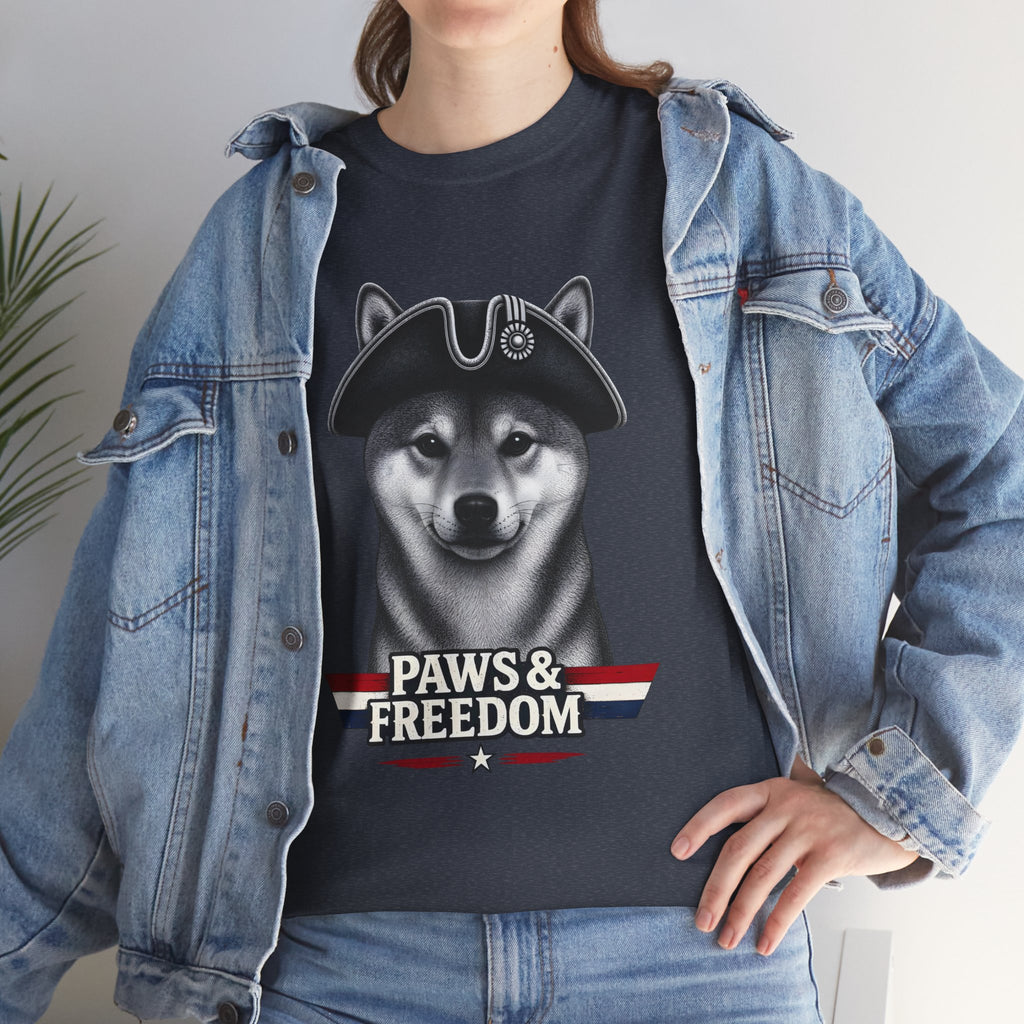 Shiba Inu - America 250 - Paws & Freedom Dog with Tricorn Hat Tee | Patriotic Shiba Inu Shirt