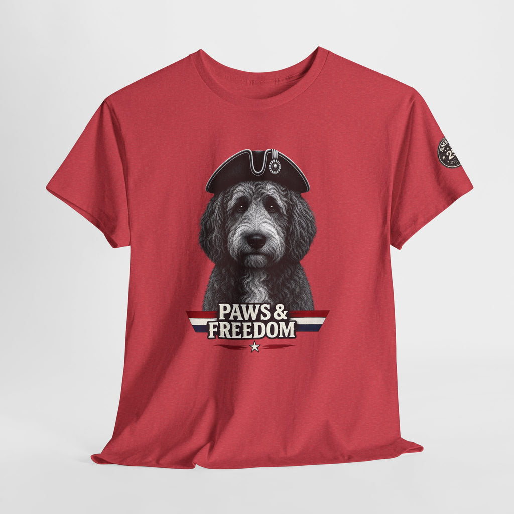 Bernadoodle - America 250 - Paws & Freedom Dog Wearing Tricorn Hat T-Shirt | Patriotic Pet Tee