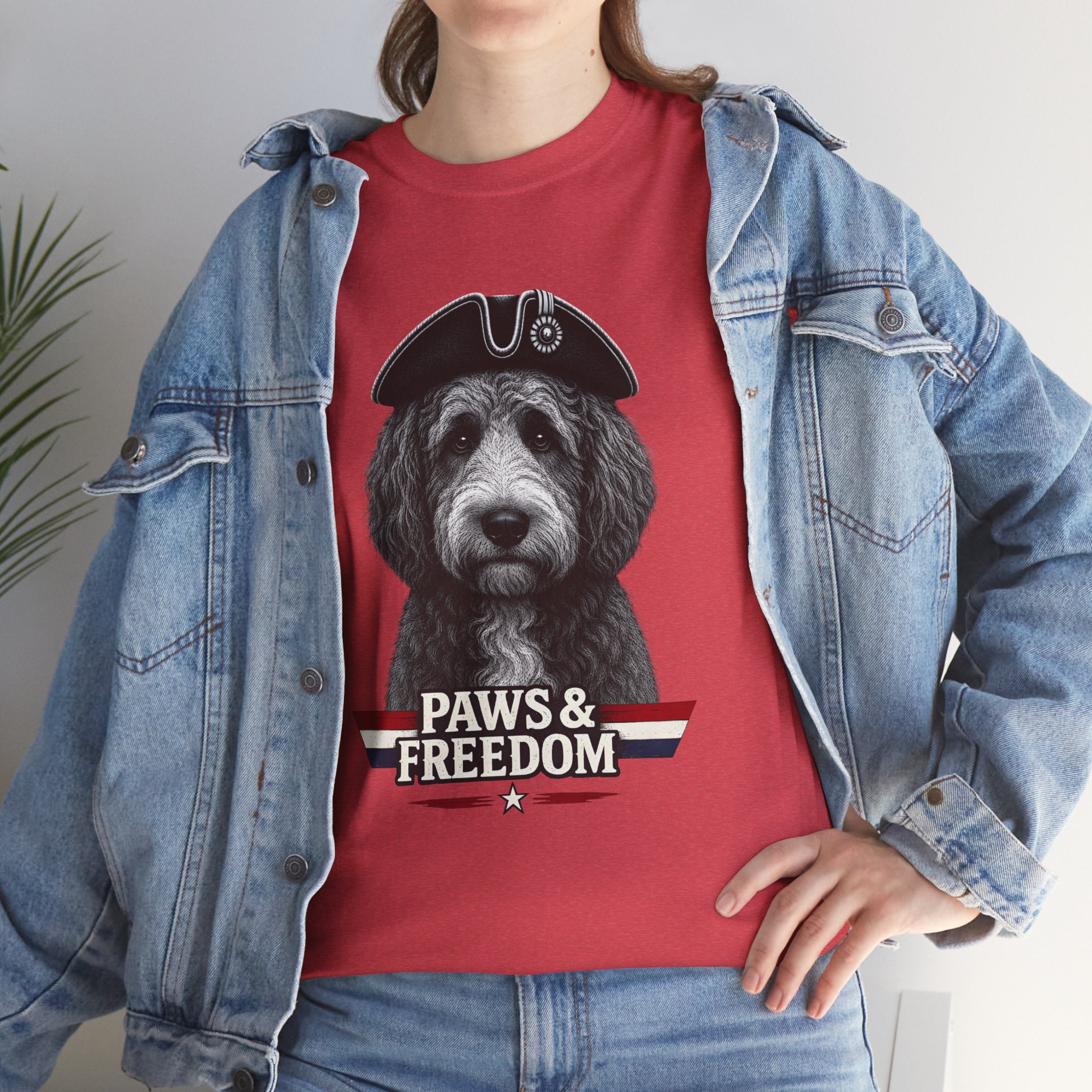 Bernadoodle - America 250 - Paws & Freedom Dog Wearing Tricorn Hat T-Shirt | Patriotic Pet Tee
