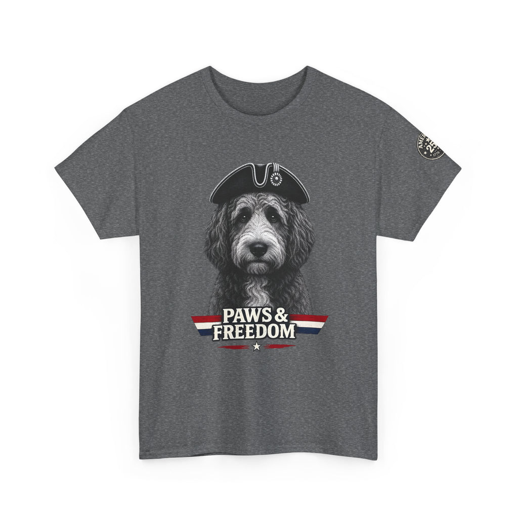 Bernadoodle - America 250 - Paws & Freedom Dog Wearing Tricorn Hat T-Shirt | Patriotic Pet Tee