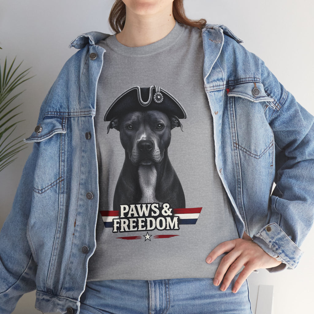 Pitbull - America 250 - Paws & Freedom Celebration T-Shirt - Patriotic Unisex Heavy Cotton Tee