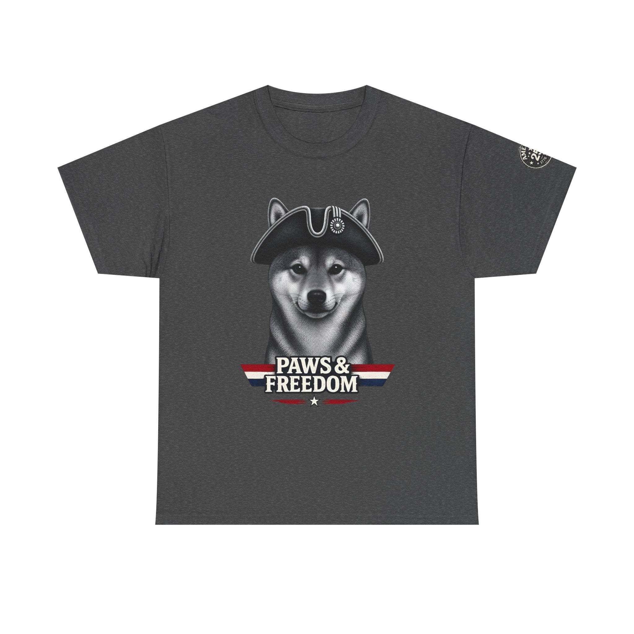 Shiba Inu - America 250 - Paws & Freedom Dog with Tricorn Hat Tee | Patriotic Shiba Inu Shirt